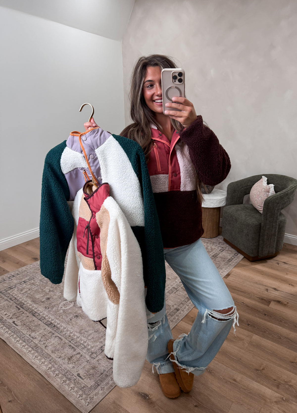 The Great Escape color block Sherpa - pine