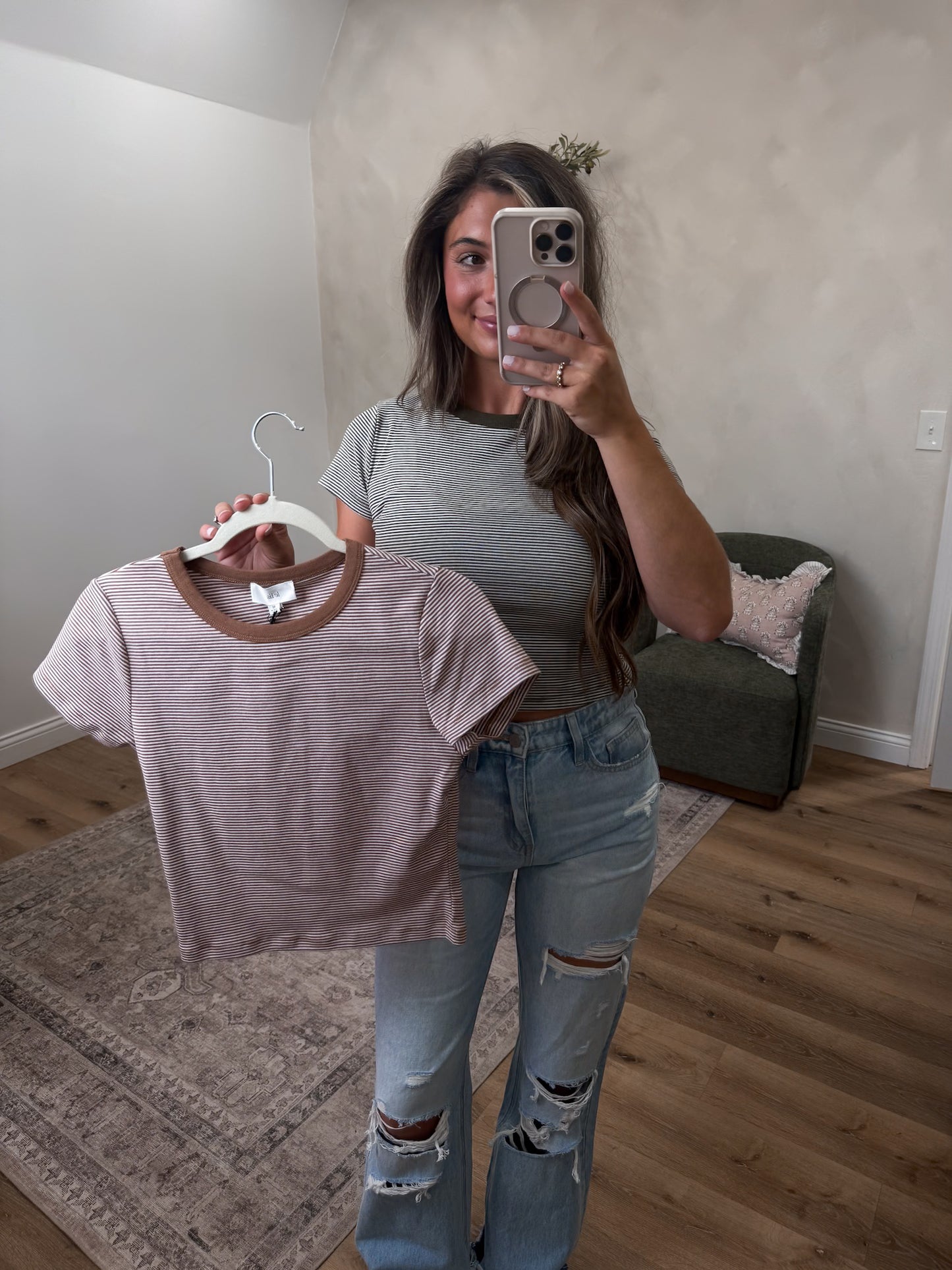Annie Striped Baby Tee - olive stripe
