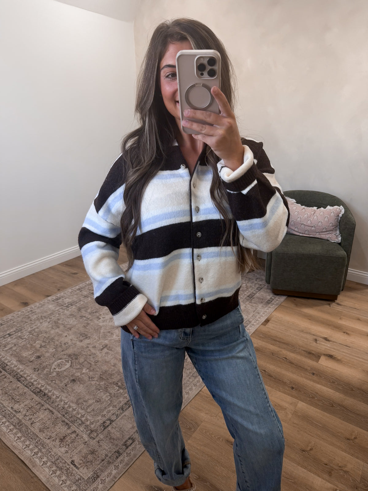 Marshside Cardigan - Brown Stripe