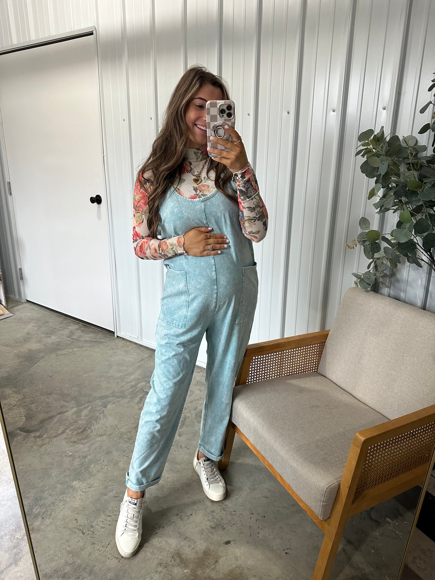 Staple mineral wash jumpsuit - dusty teal