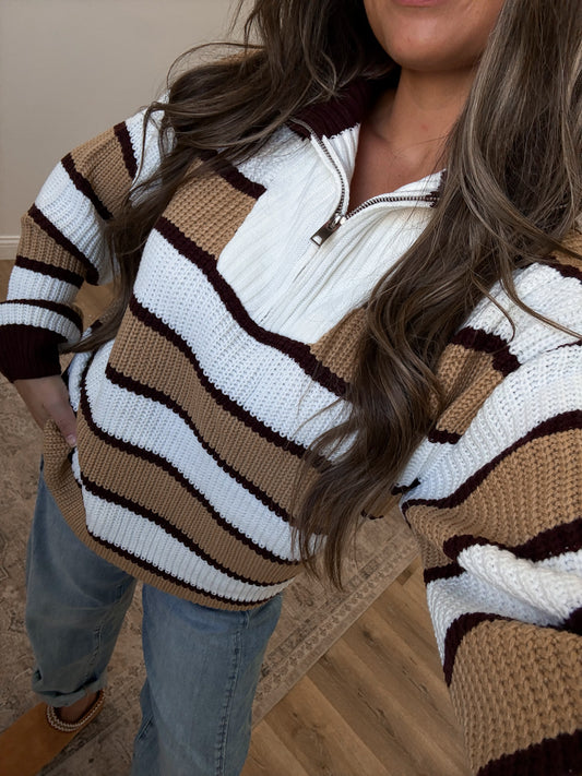 Walnut Stripe Knit Quarterzip
