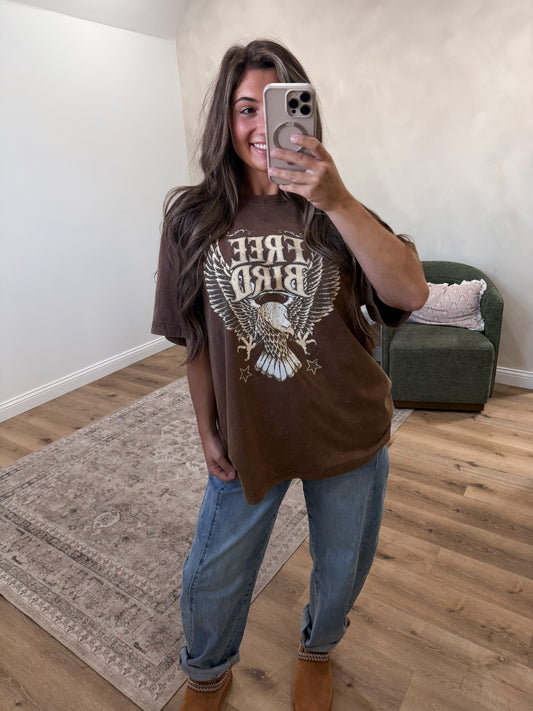 Vintage Free Bird Graphic - dark brown