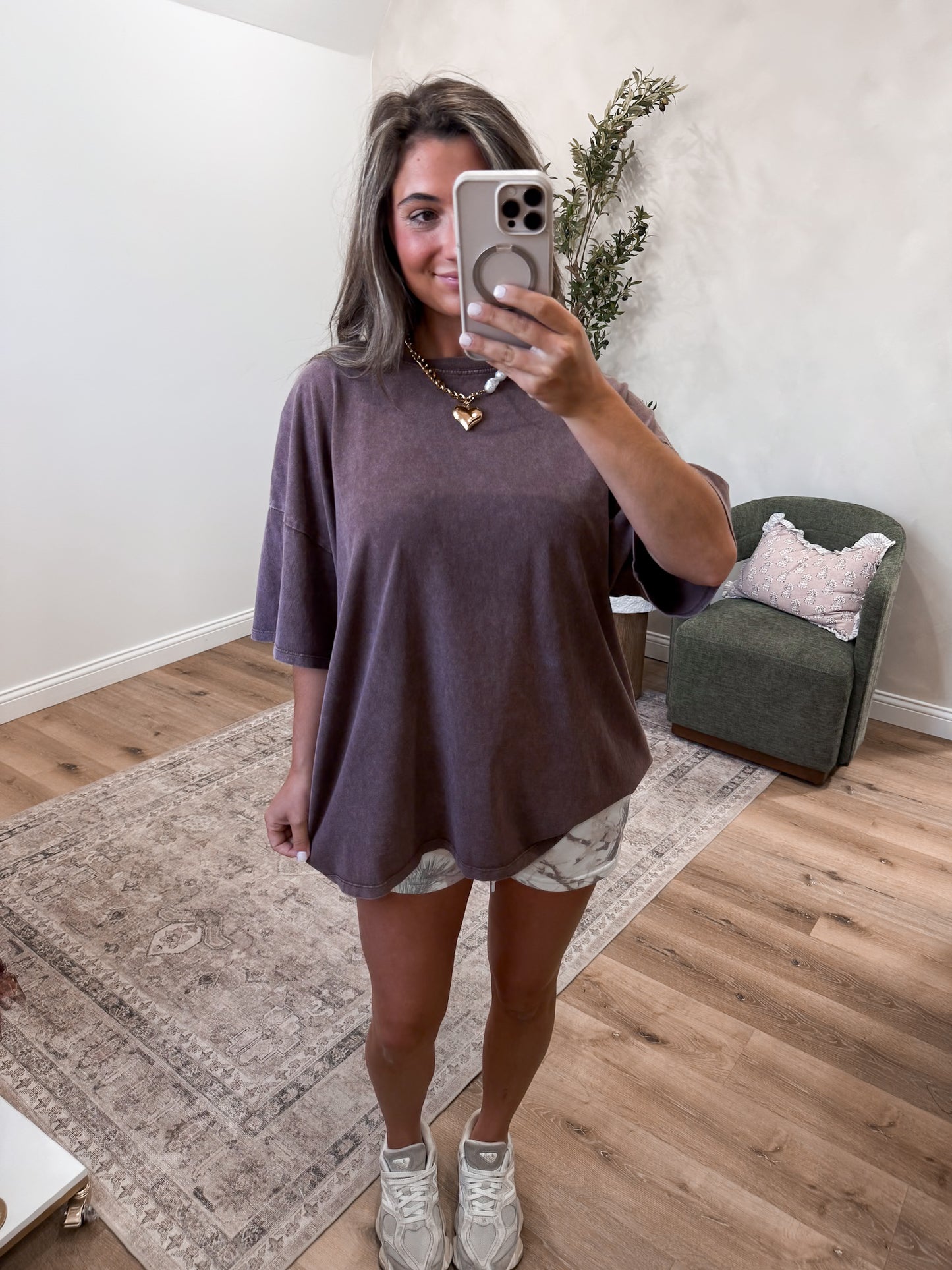 Vintage Oversized Washed Tee - dark brown