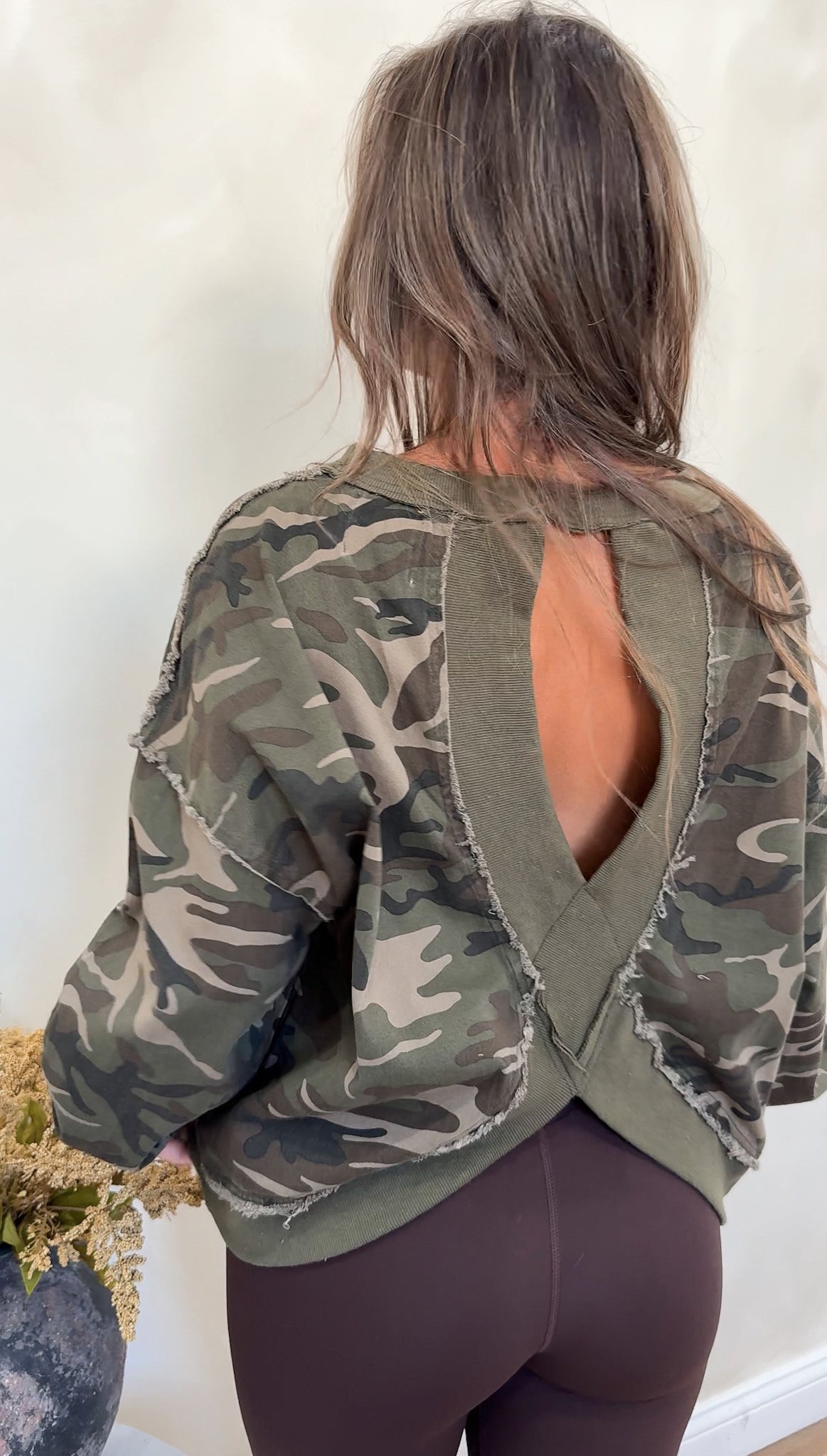 Gone Missing Open Back Camo Cropped Pullover