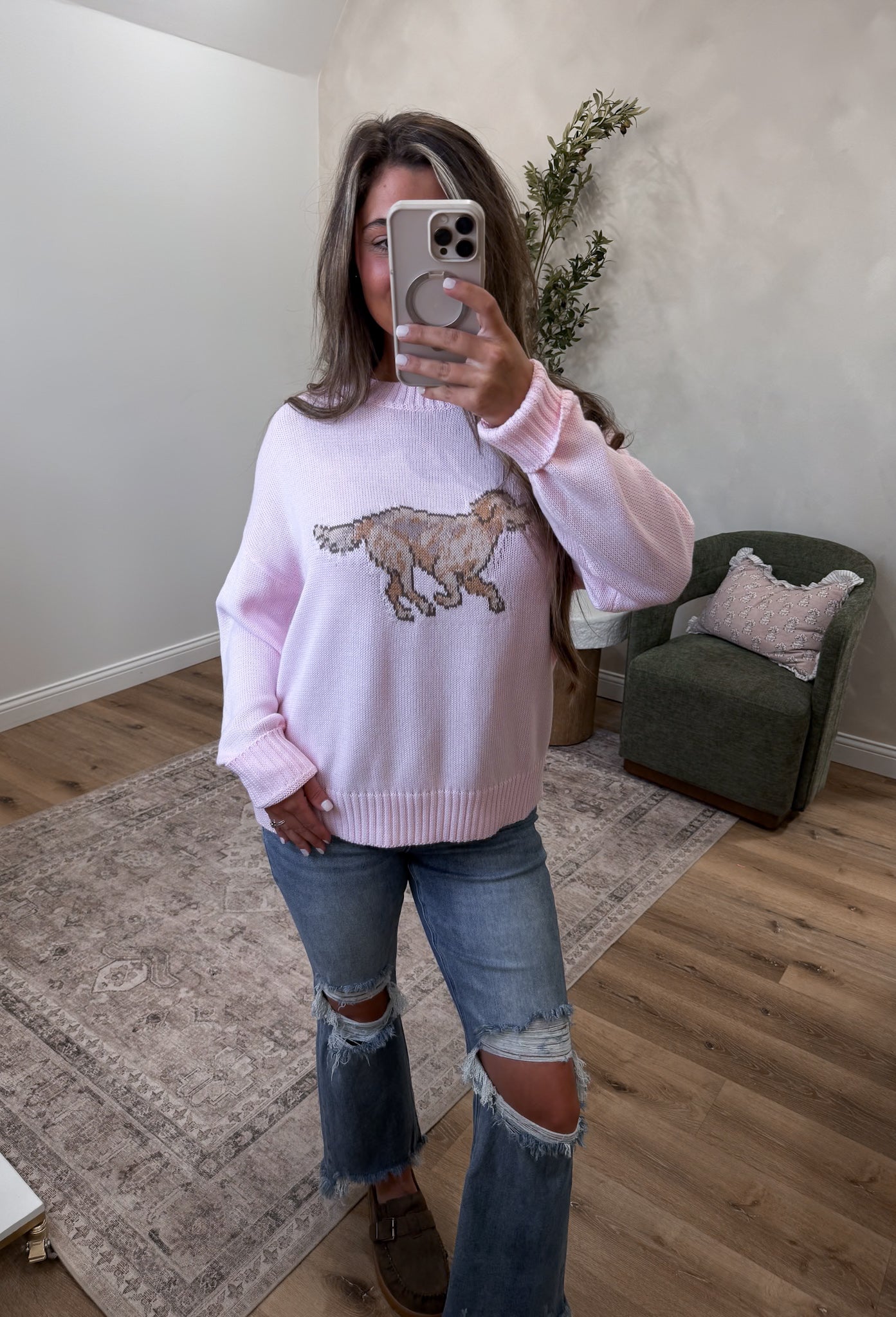 Golden Retriever Knit Sweater - light pink