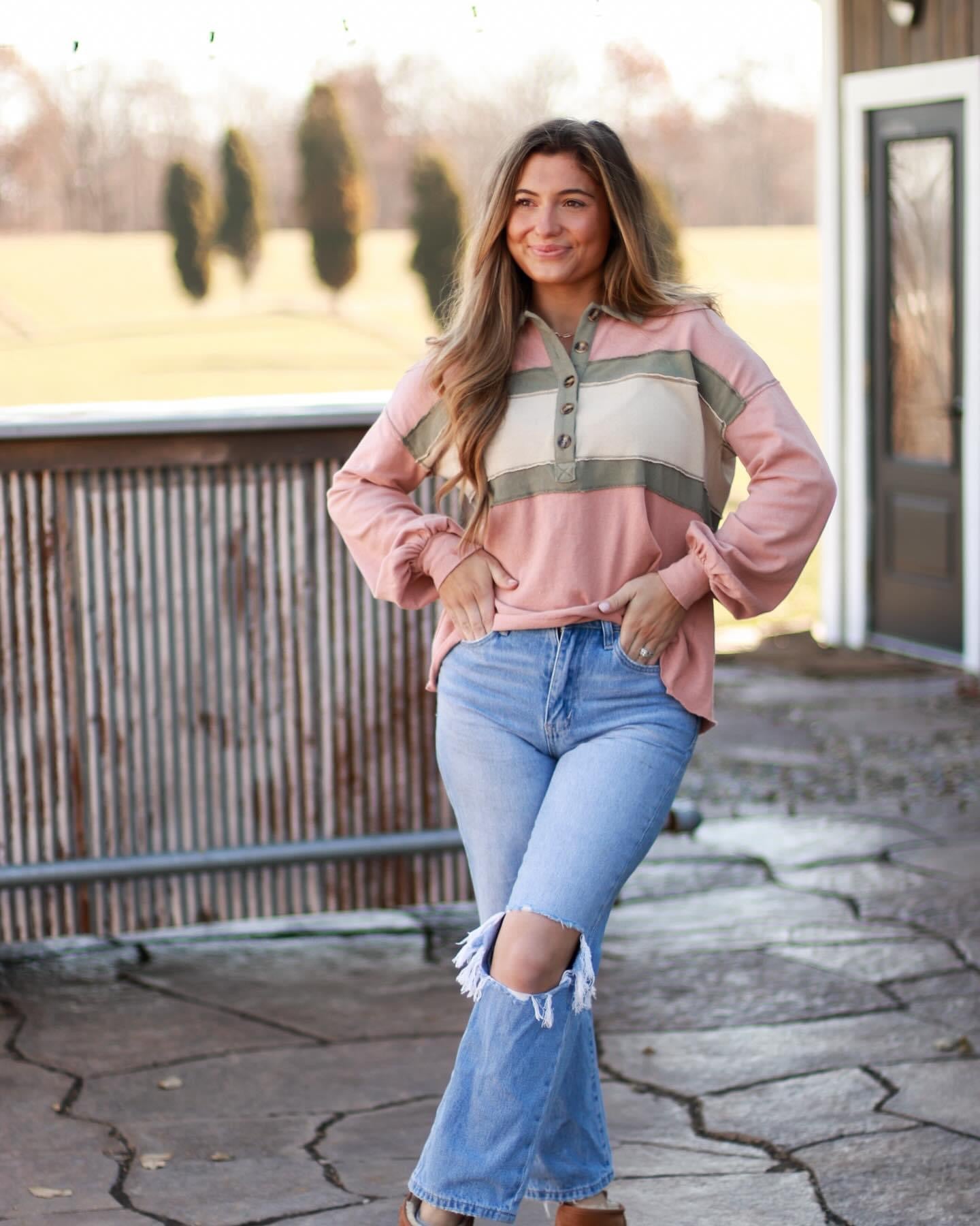 Striped Raw Hem Pullover** LIGHTLY LOVED**