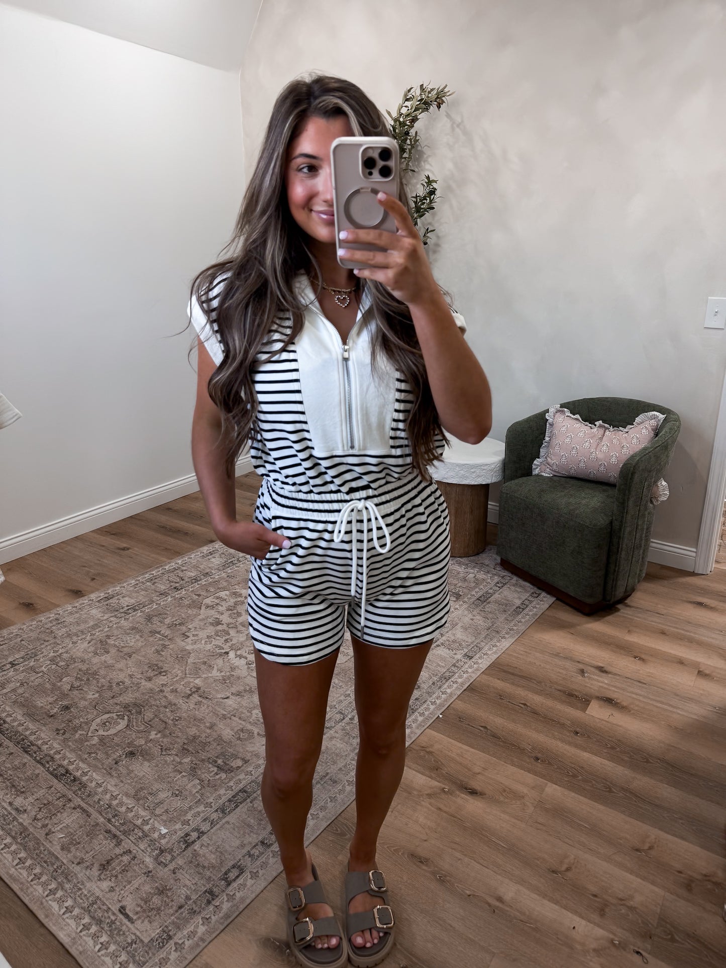 Harbor Bay Striped Romper - black