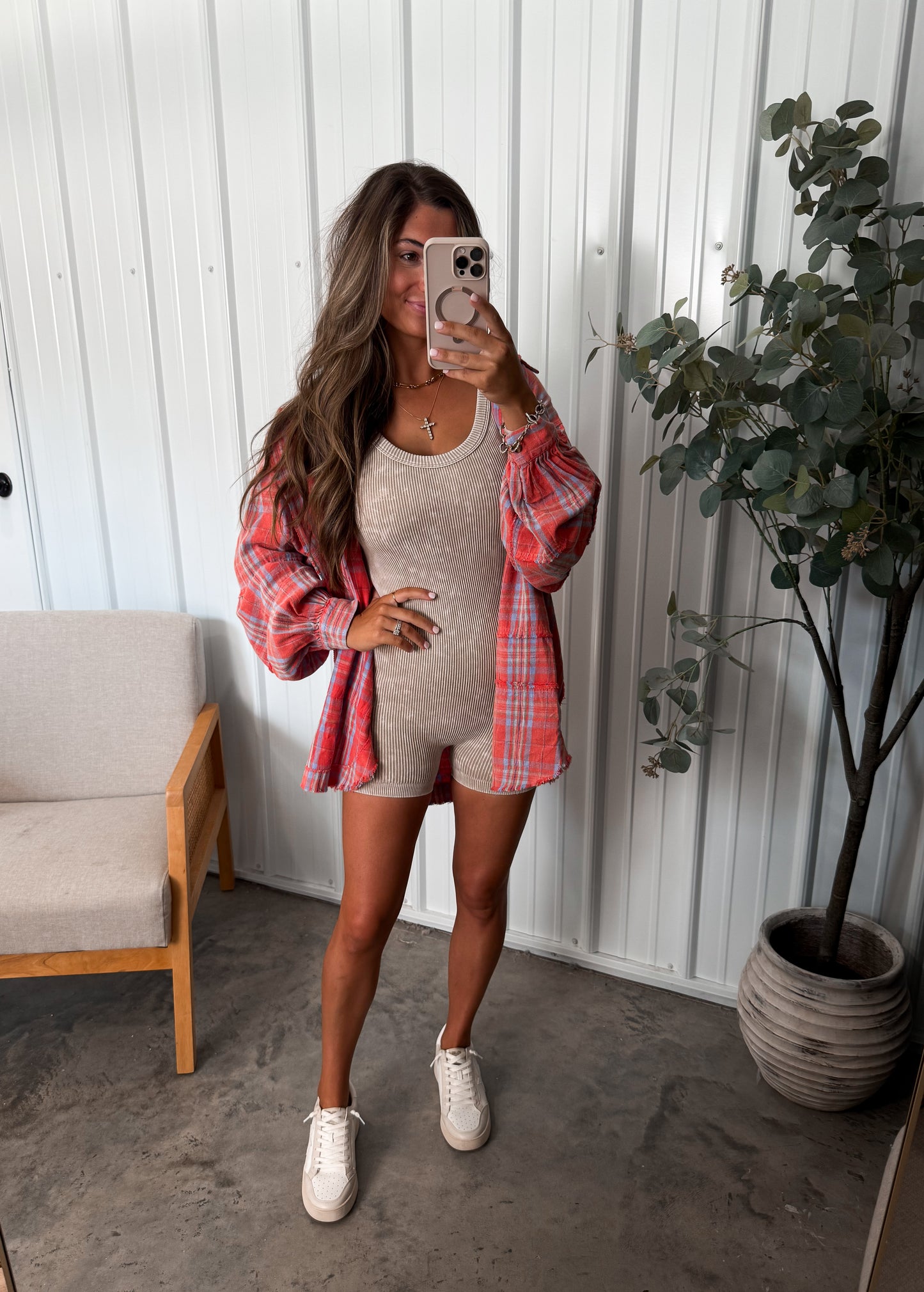 Stone Washed Ribbed Romper- 2 colors