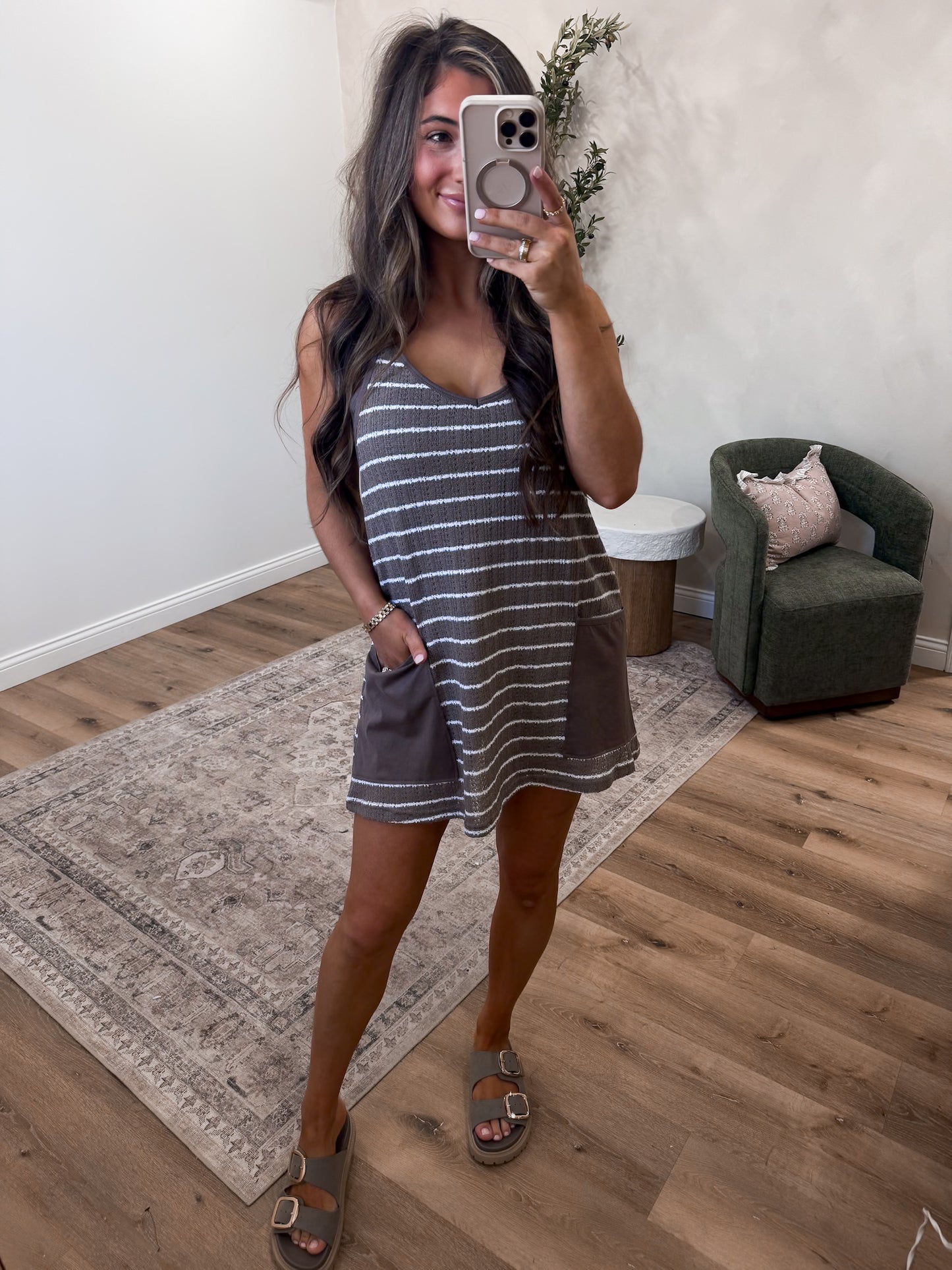 SeaBreeze Crotchet Detail Active Dress - taupe/white
