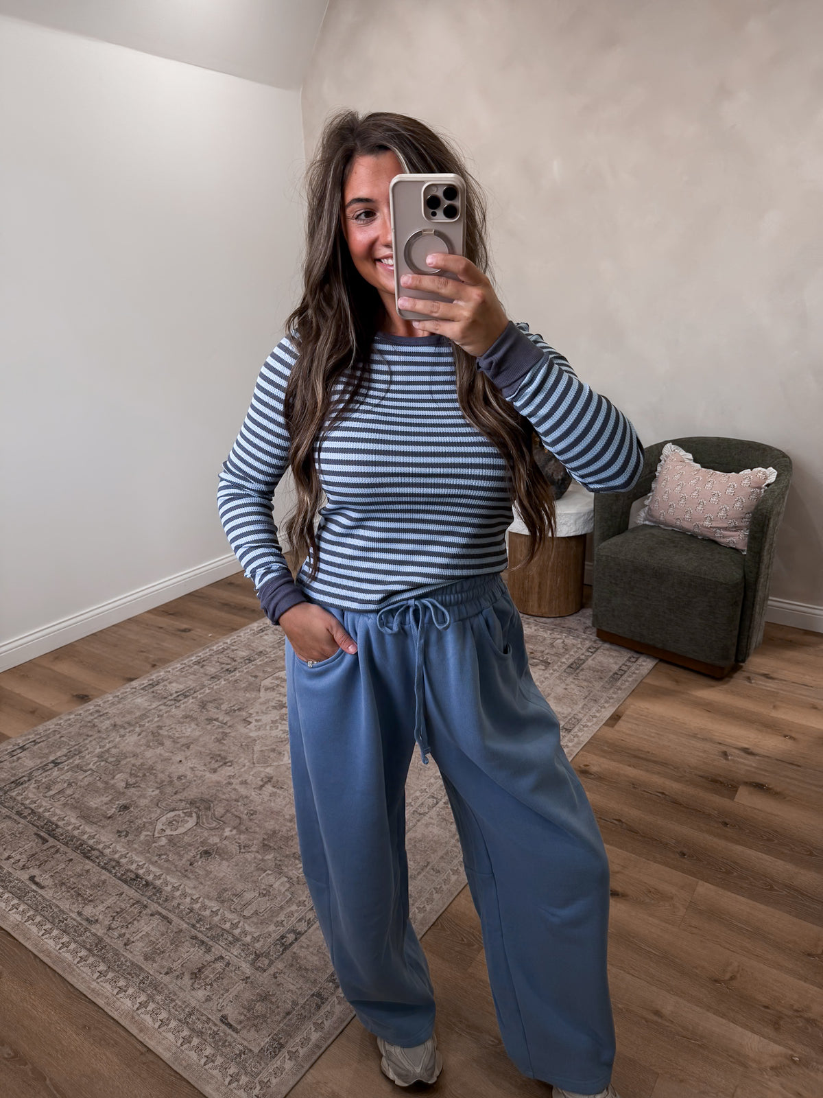 Stassie Striped Waffle Knit Top - blue grey