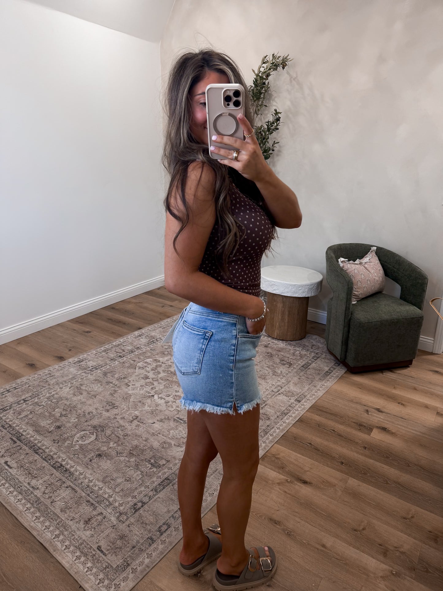 Reese High Rise Side Slit Denim Shorts - light wash