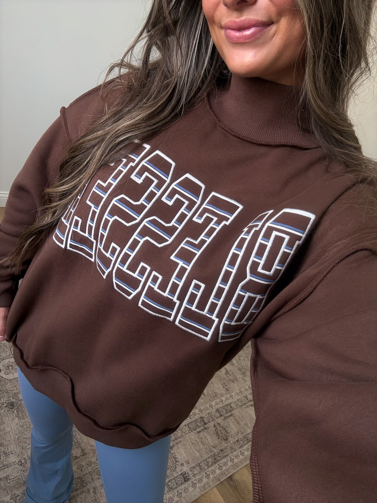 Blessed Mock Neck Pullover - brown