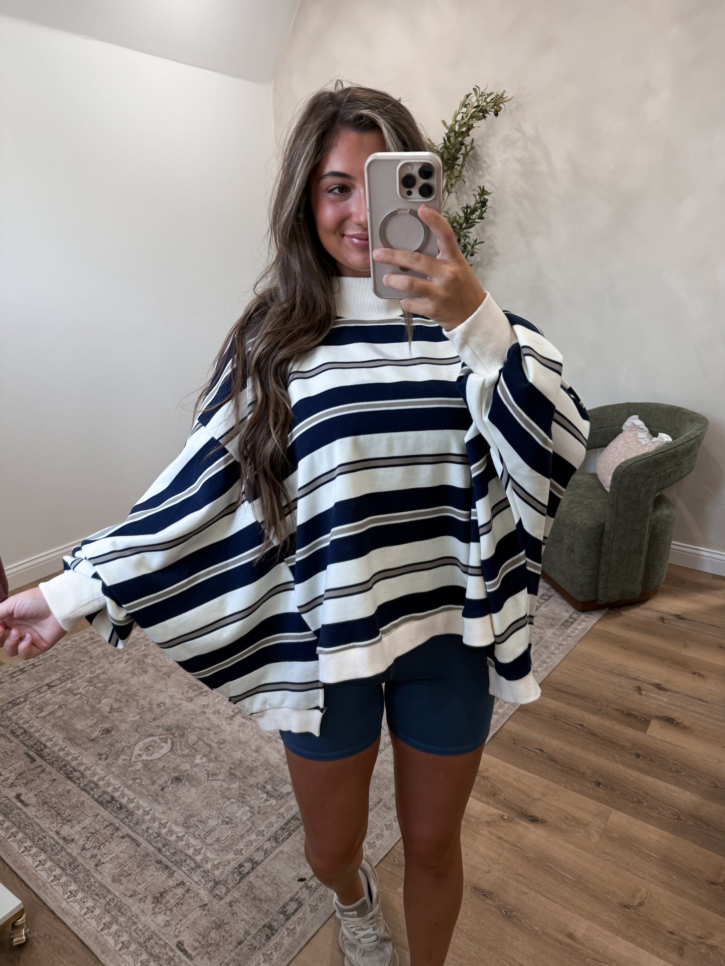 Ryland Striped Oversized Pullover - navy/ash grey
