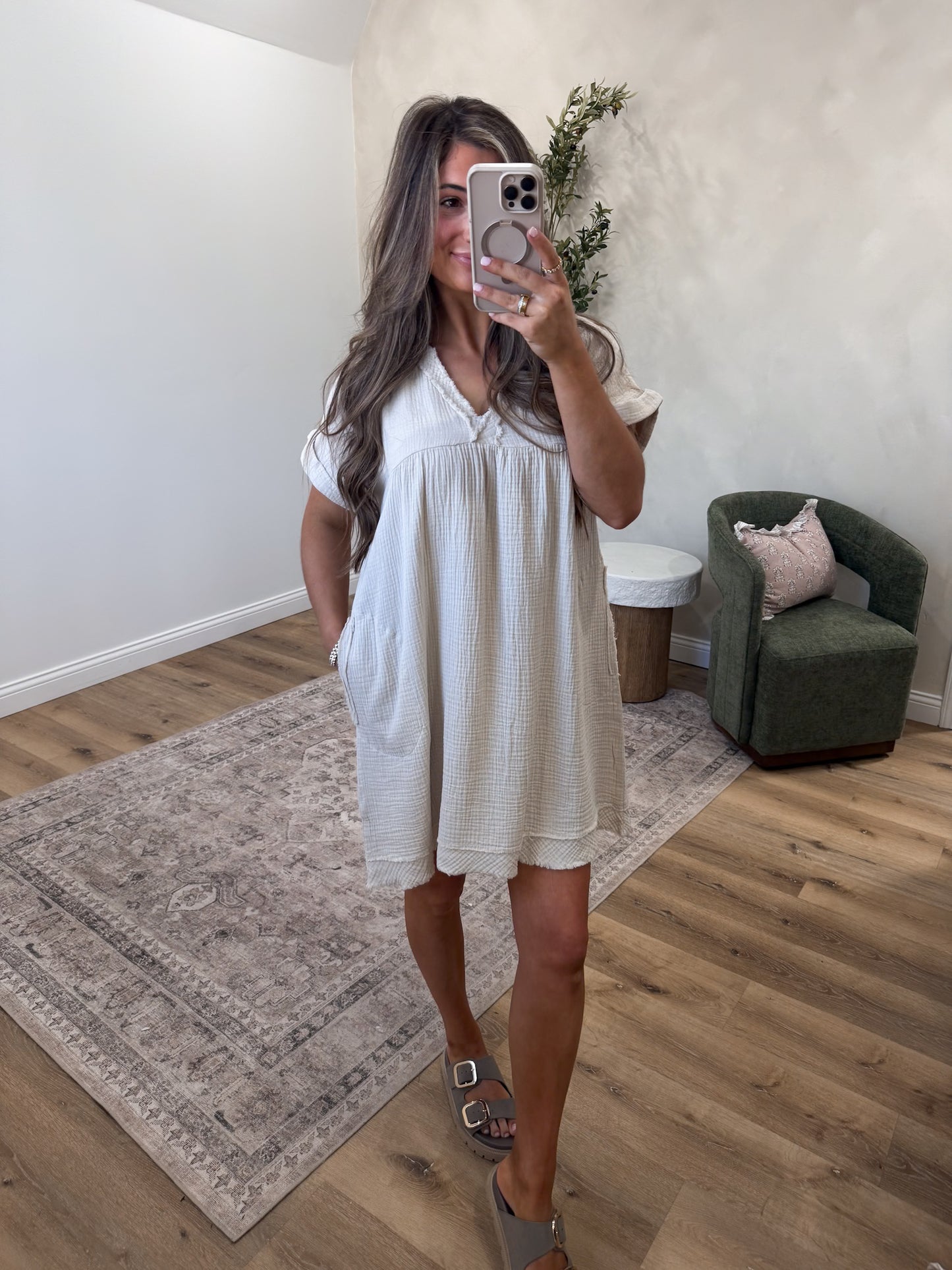 Jada Mineral Washed Gauze Dress - sand beige