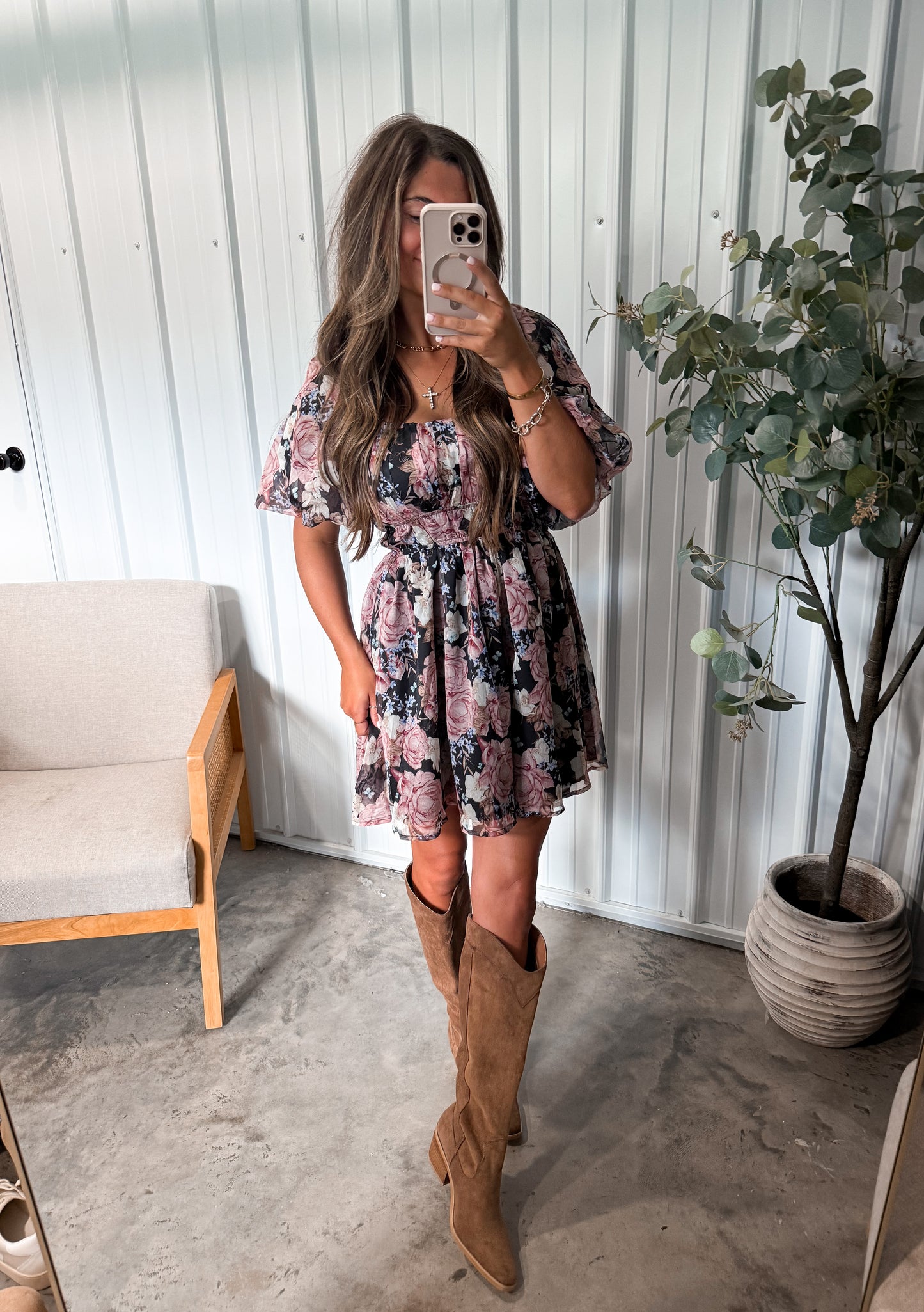 Black Floral Mini Dress