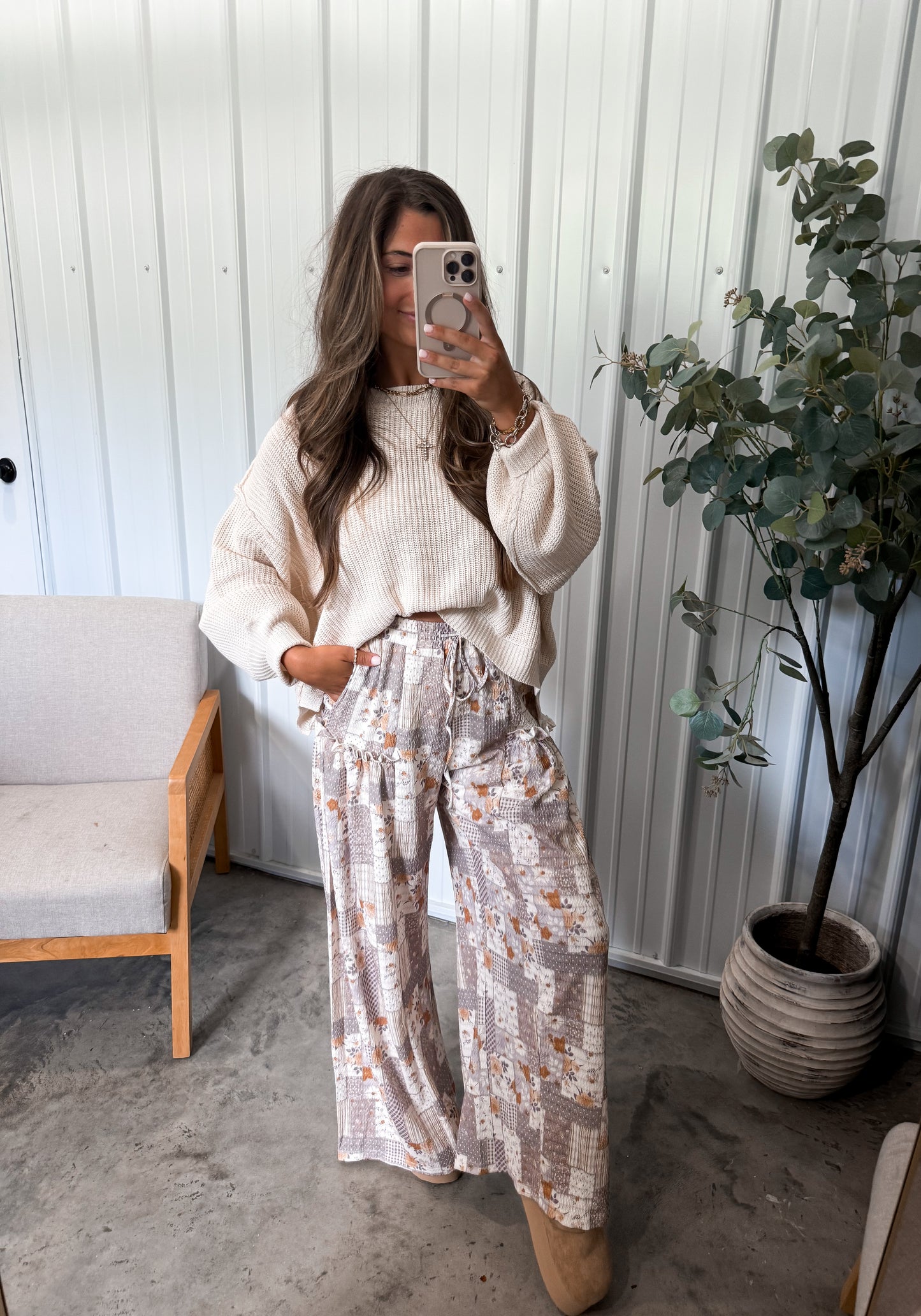 Patchwork Print Wide Leg Pants *PREORDER FOR 9/7 SHIPMENT**