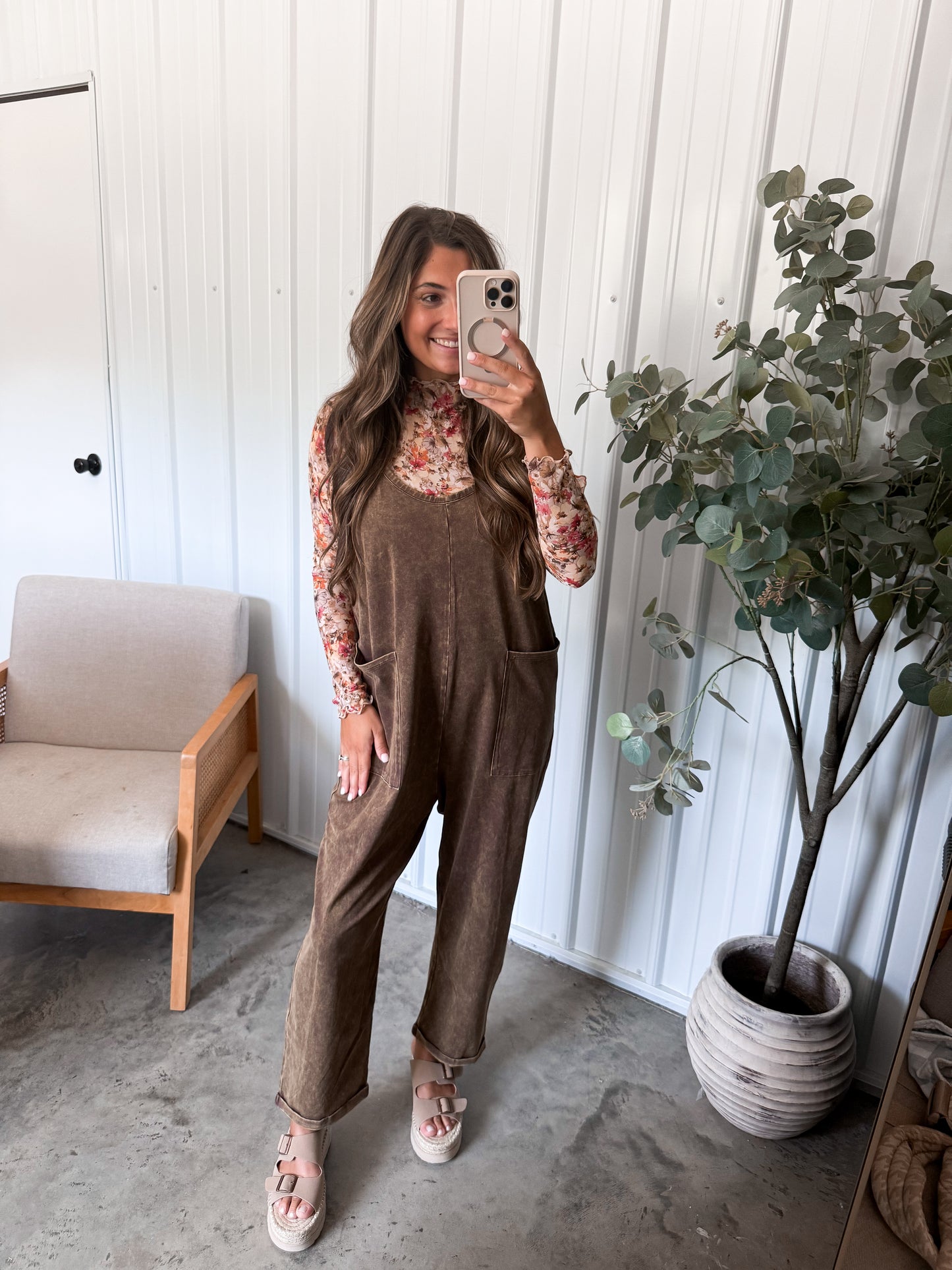 Staple mineral wash jumpsuit - Mahogany