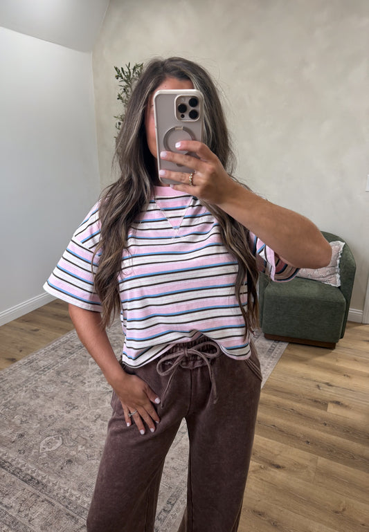 Arizona Striped Boxy Tee - pink multi