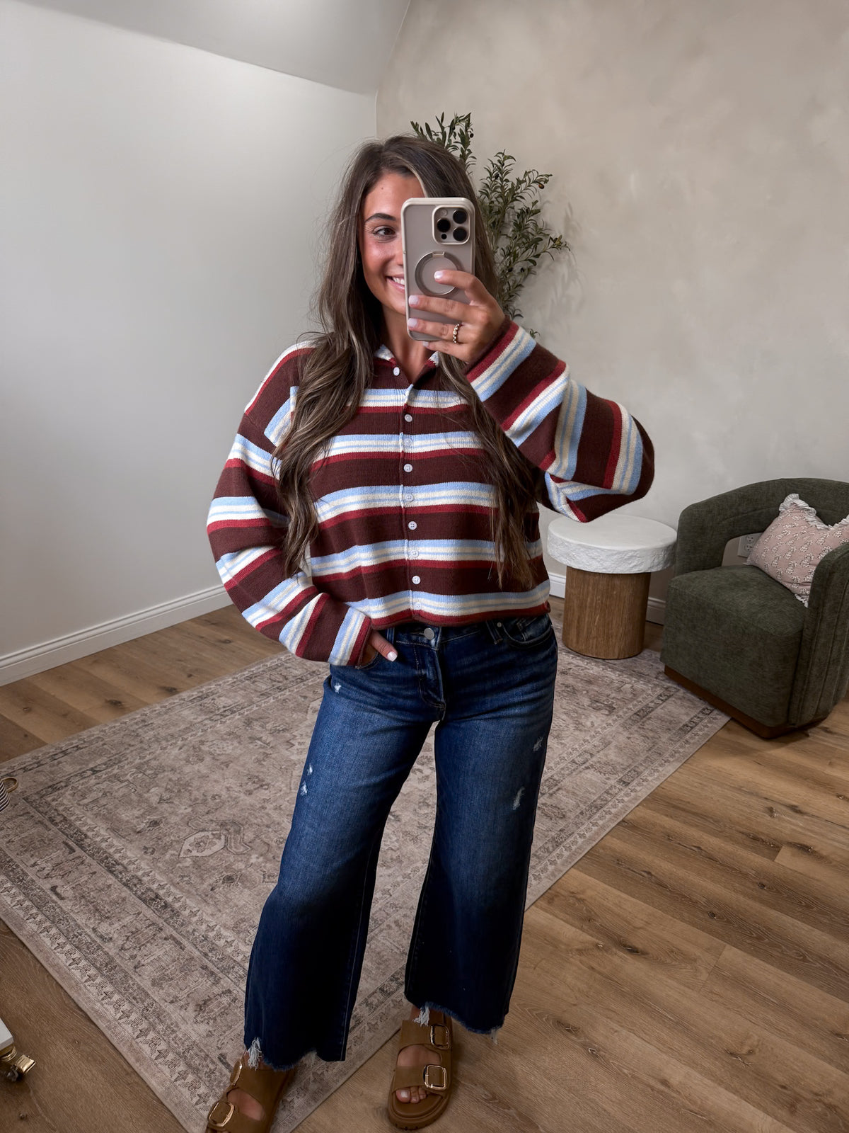 Fall Feels Striped Cardigan - brown multi