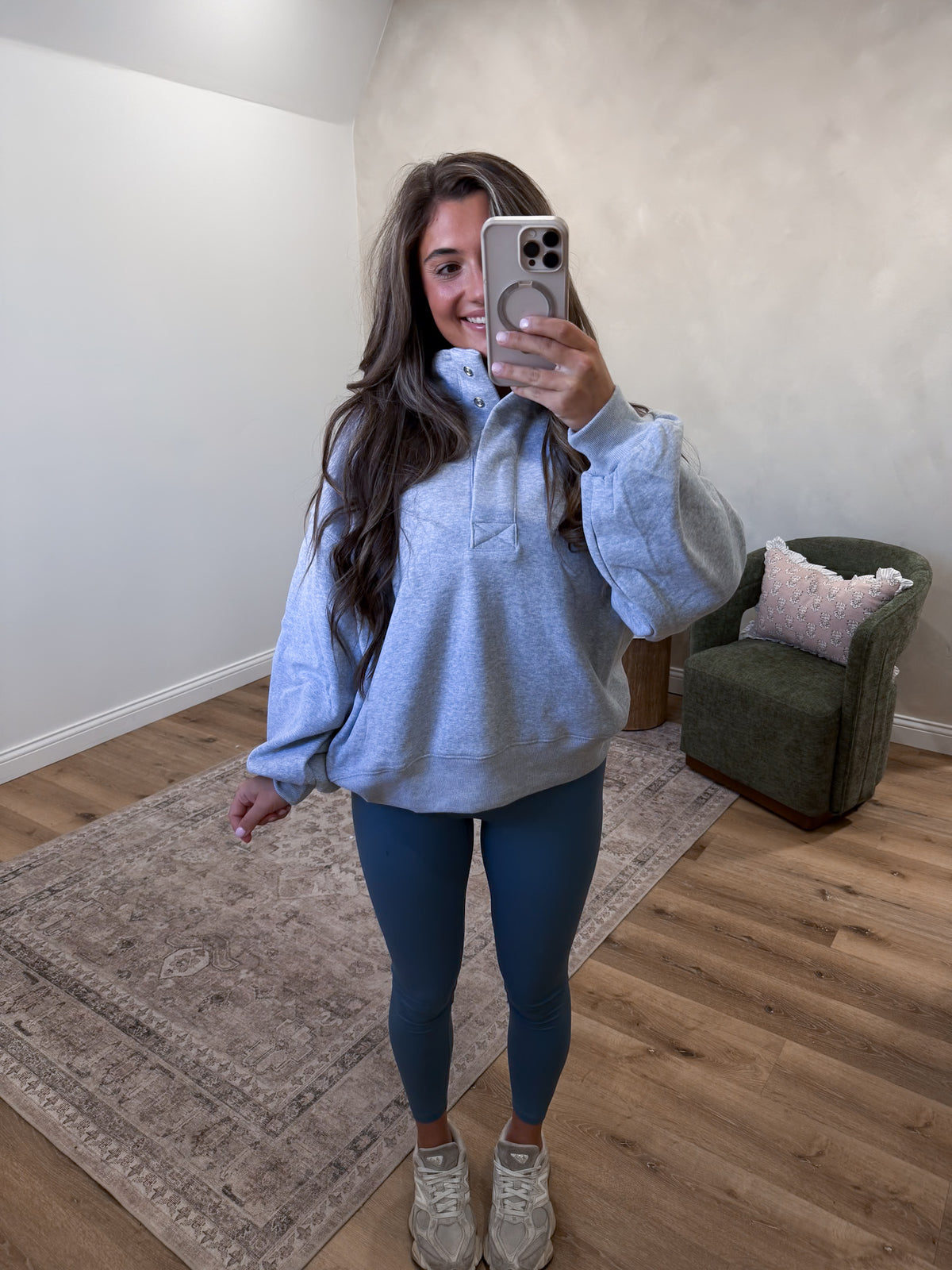 Quick Decisions Half Button Pullover - heathered grey