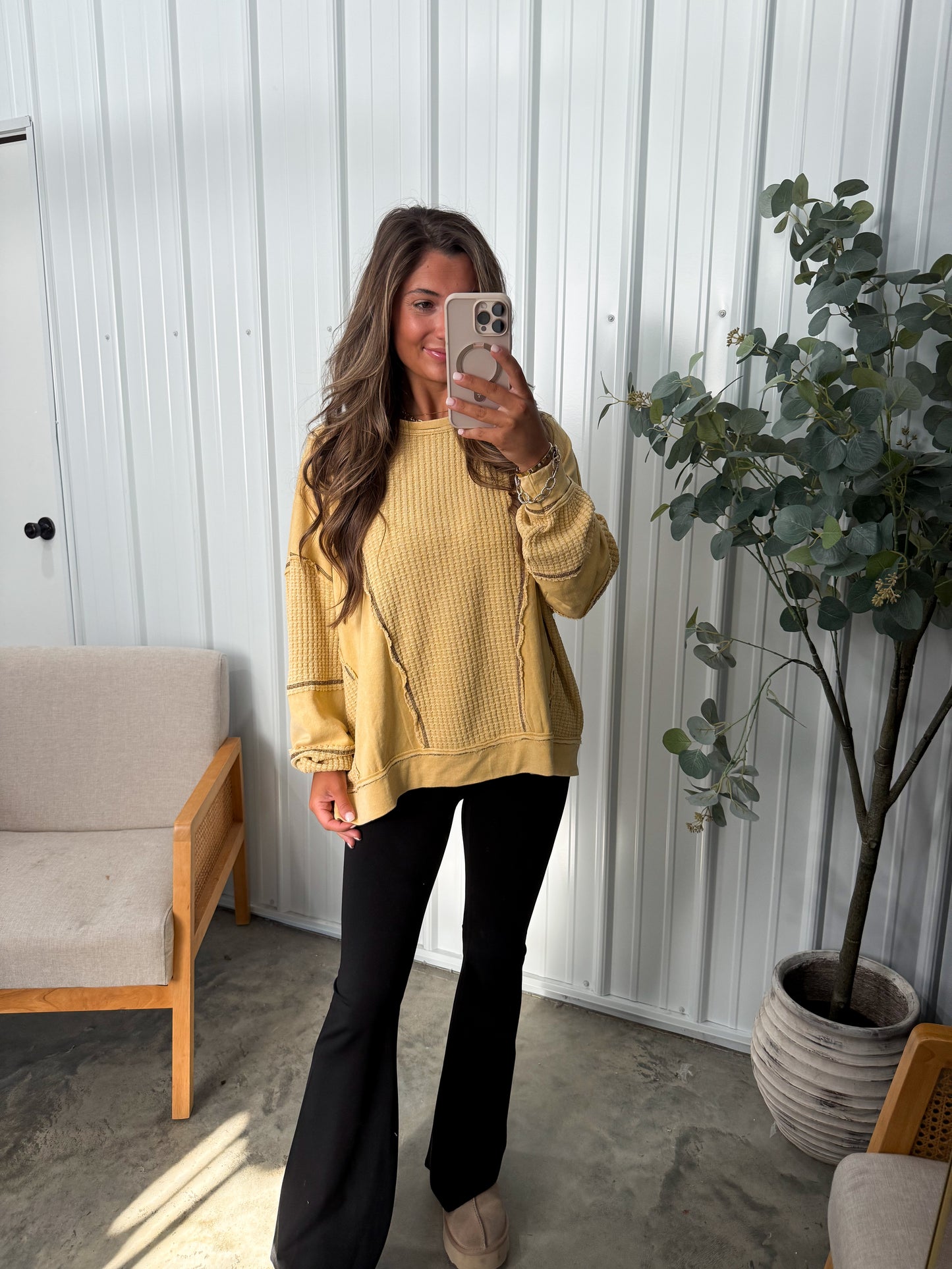 Burkely Washed Thermal Pullover- Butter Yellow