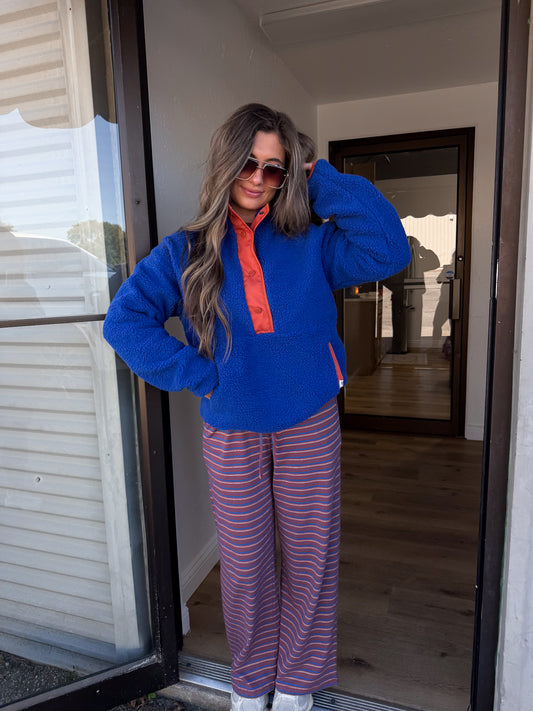 Wyatt sherpa Lined Snap-up Pullover - blue