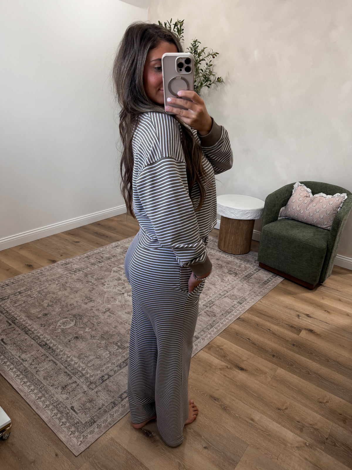 After Hours Striped Lounge Set - truffle
