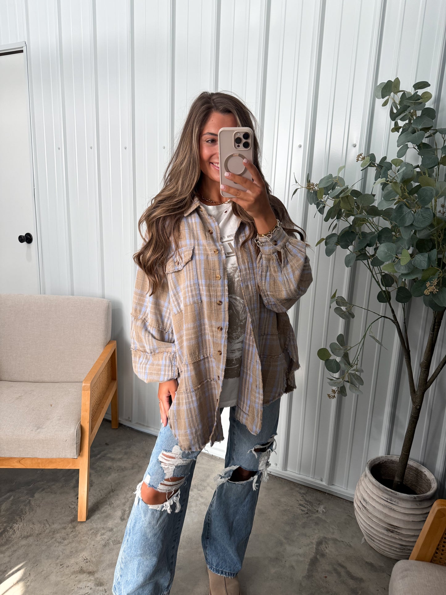 Wavelyn Washed Flannel- Sage Grey/Peri Blue *preorder for 11/15 shipment*