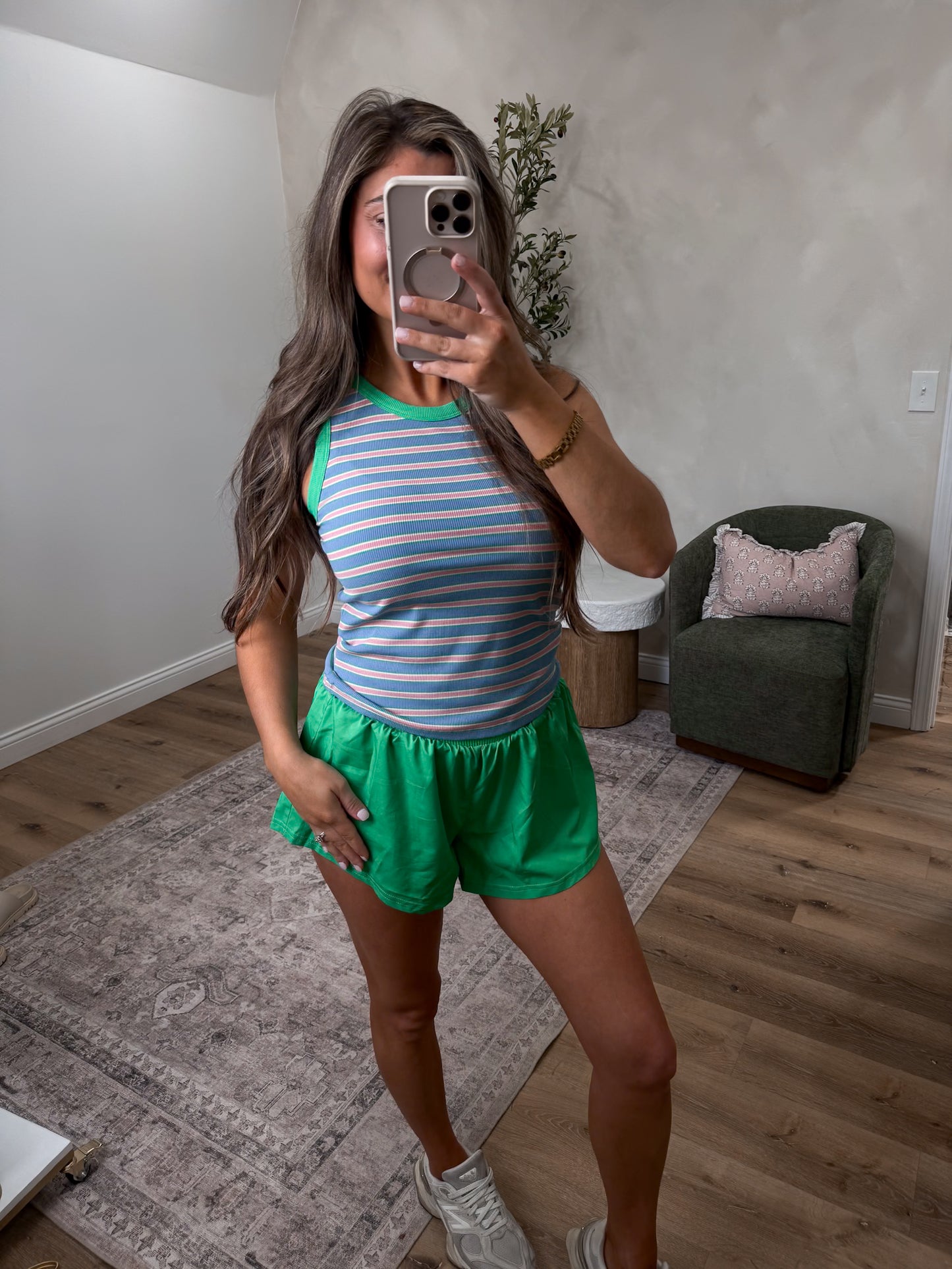 Coastal Contrast Striped Tank - Blue/Key Lime