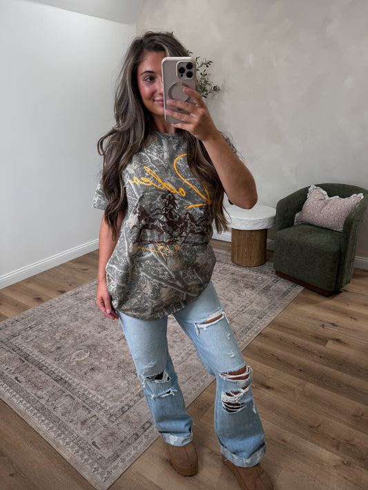 Rodeo Wild Horses Graphic Tee - camo
