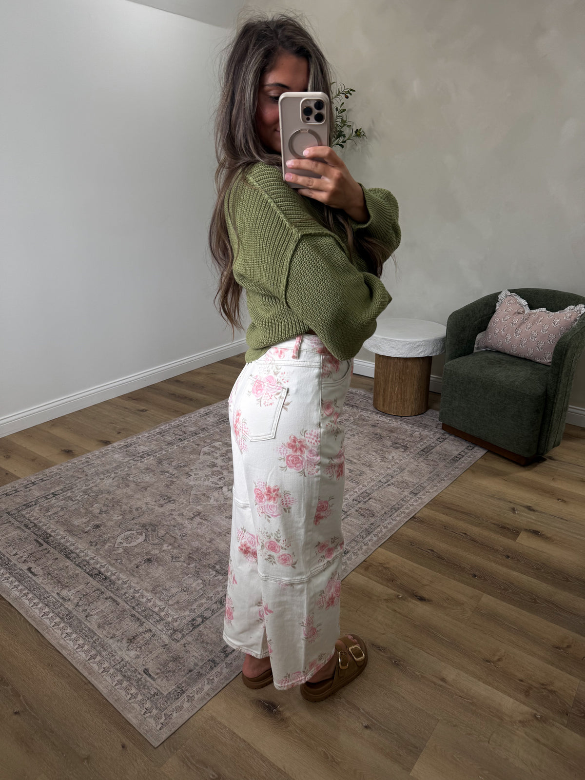 Florence Floral Denim Barrel Pants - ivory