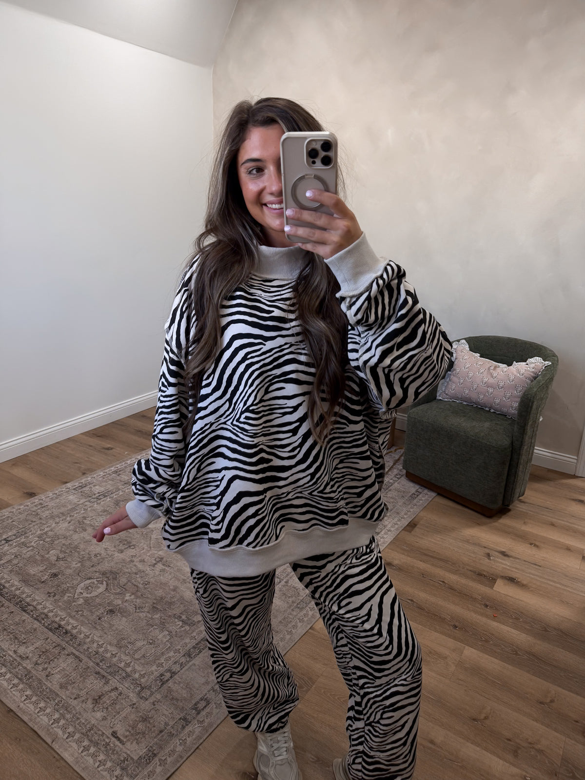 Born Wild Zebra Print Mock Neck Pullover