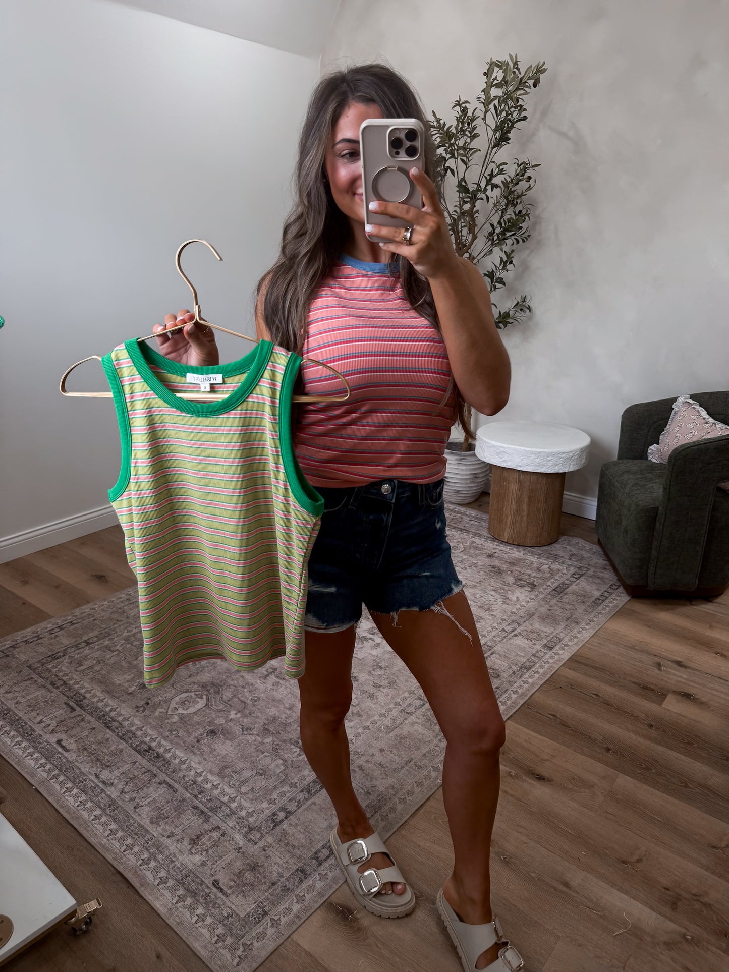 Coastal Contrast Striped Tank - melon/blue