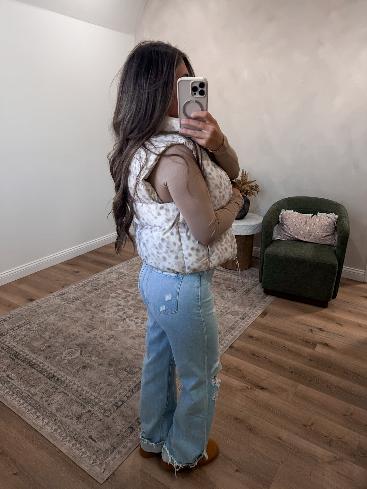 Quinn Leopard Puffer Vest - taupe