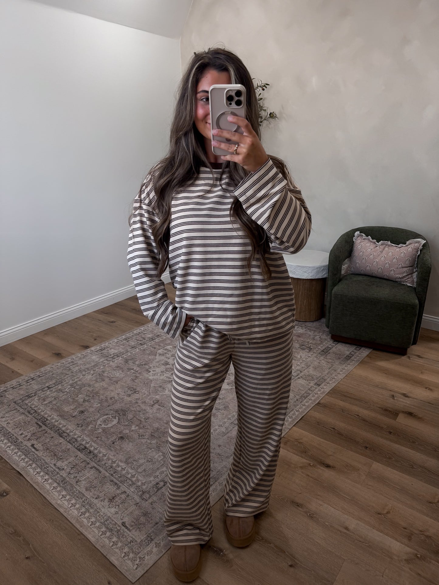 The Lydia Striped Lounge Set - taupe