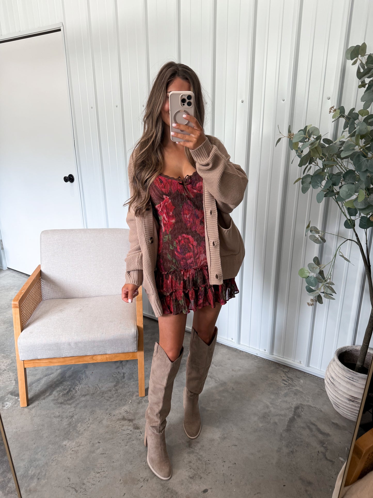 Accordion Slip Dress- Burgundy floral