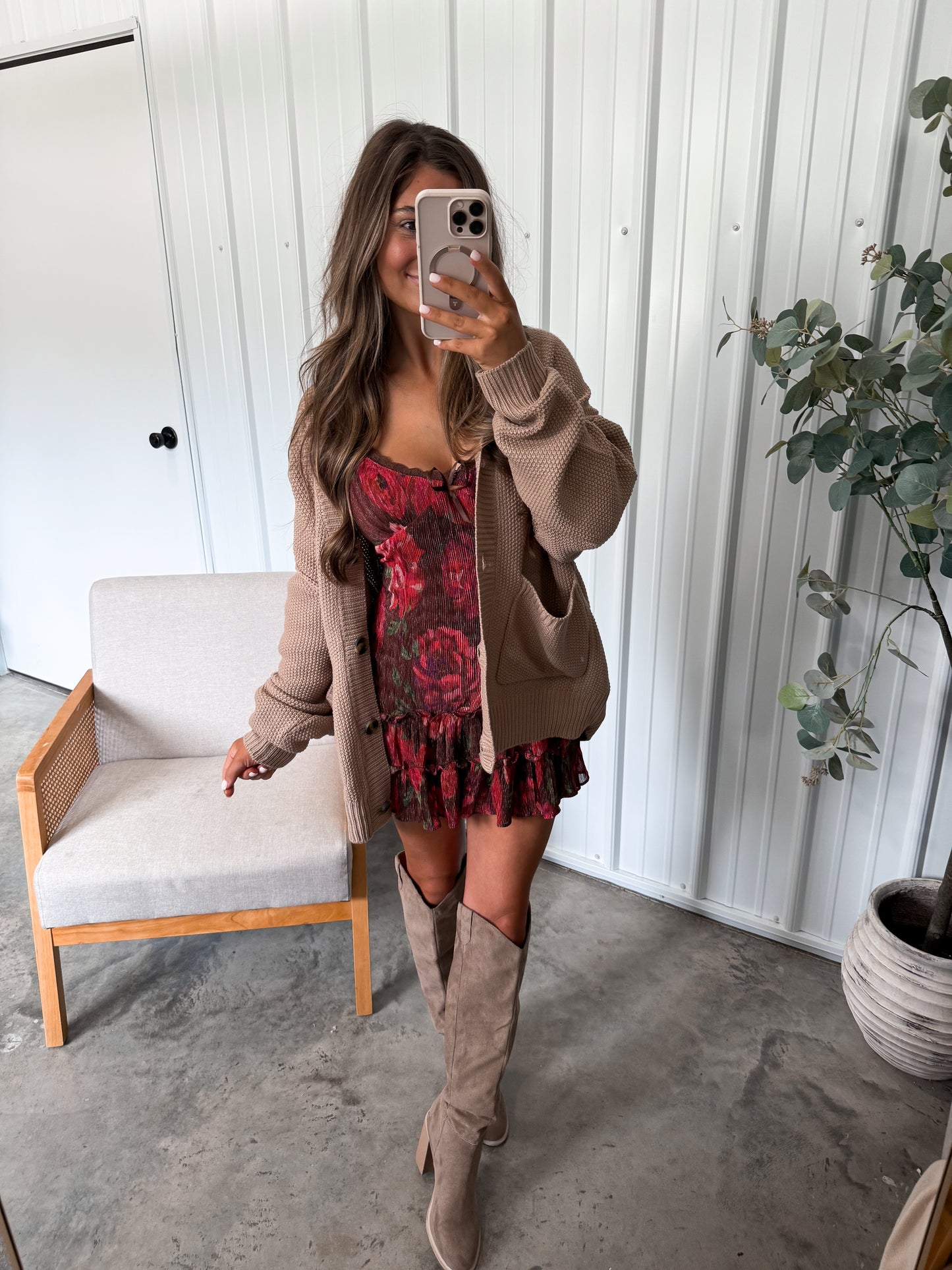 Accordion Slip Dress- Burgundy floral