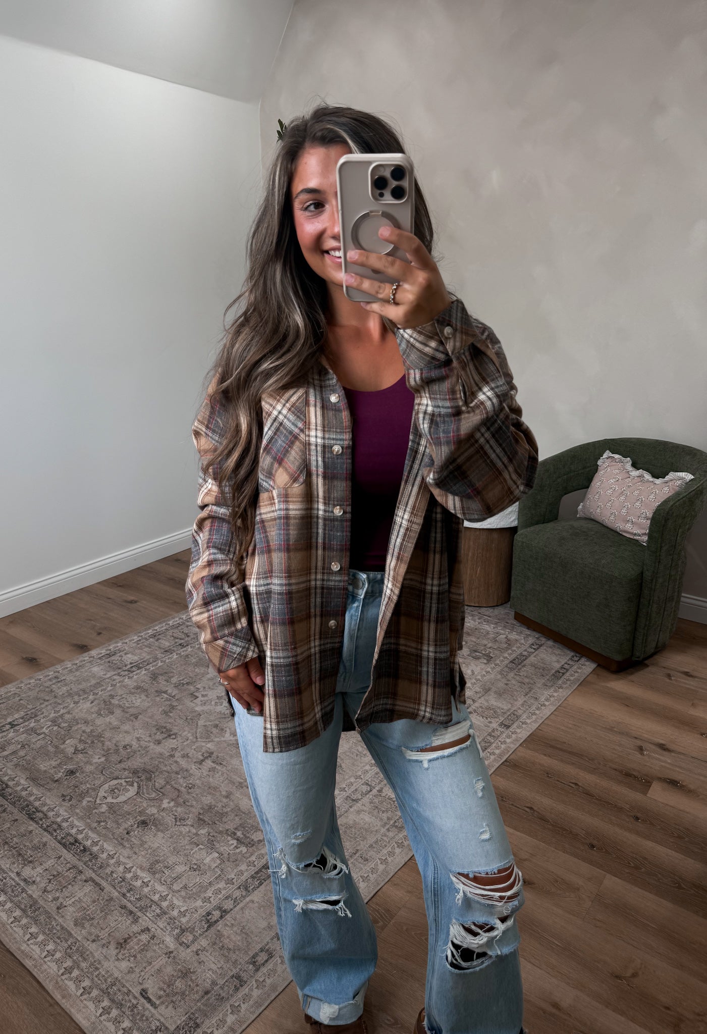 Raelynn Oversized Flannel - oat