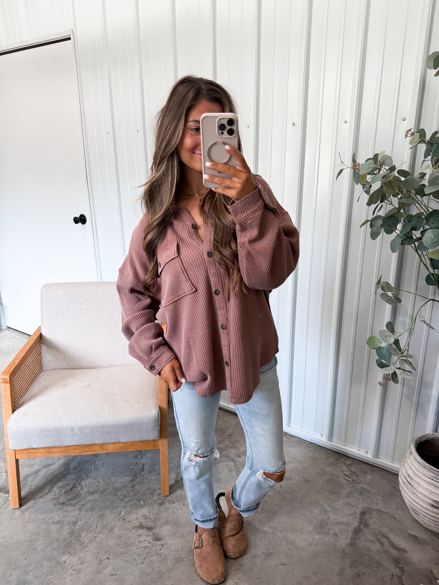 Weslie Waffle pullover- Chestnut