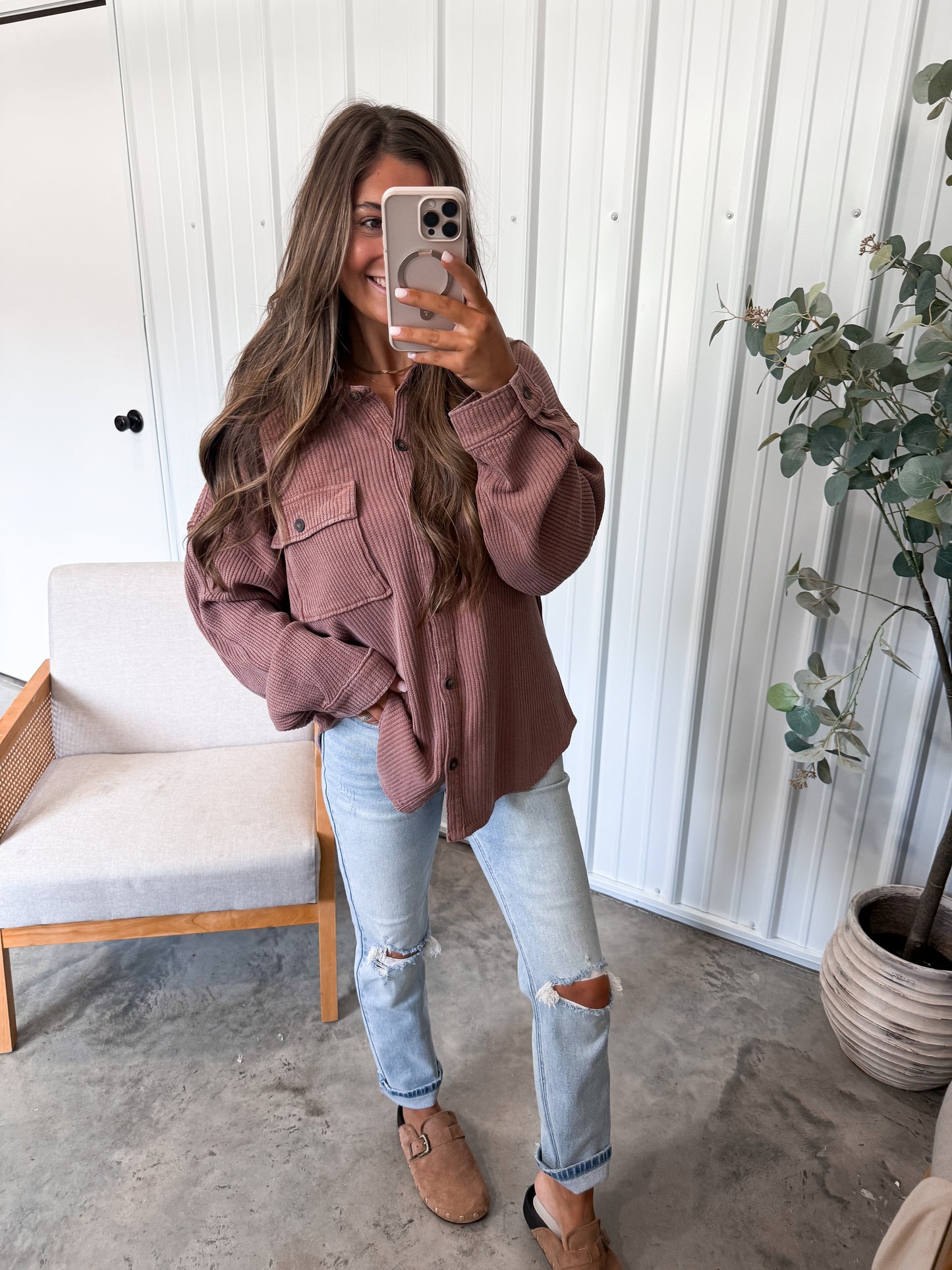 Weslie Waffle pullover- Chestnut