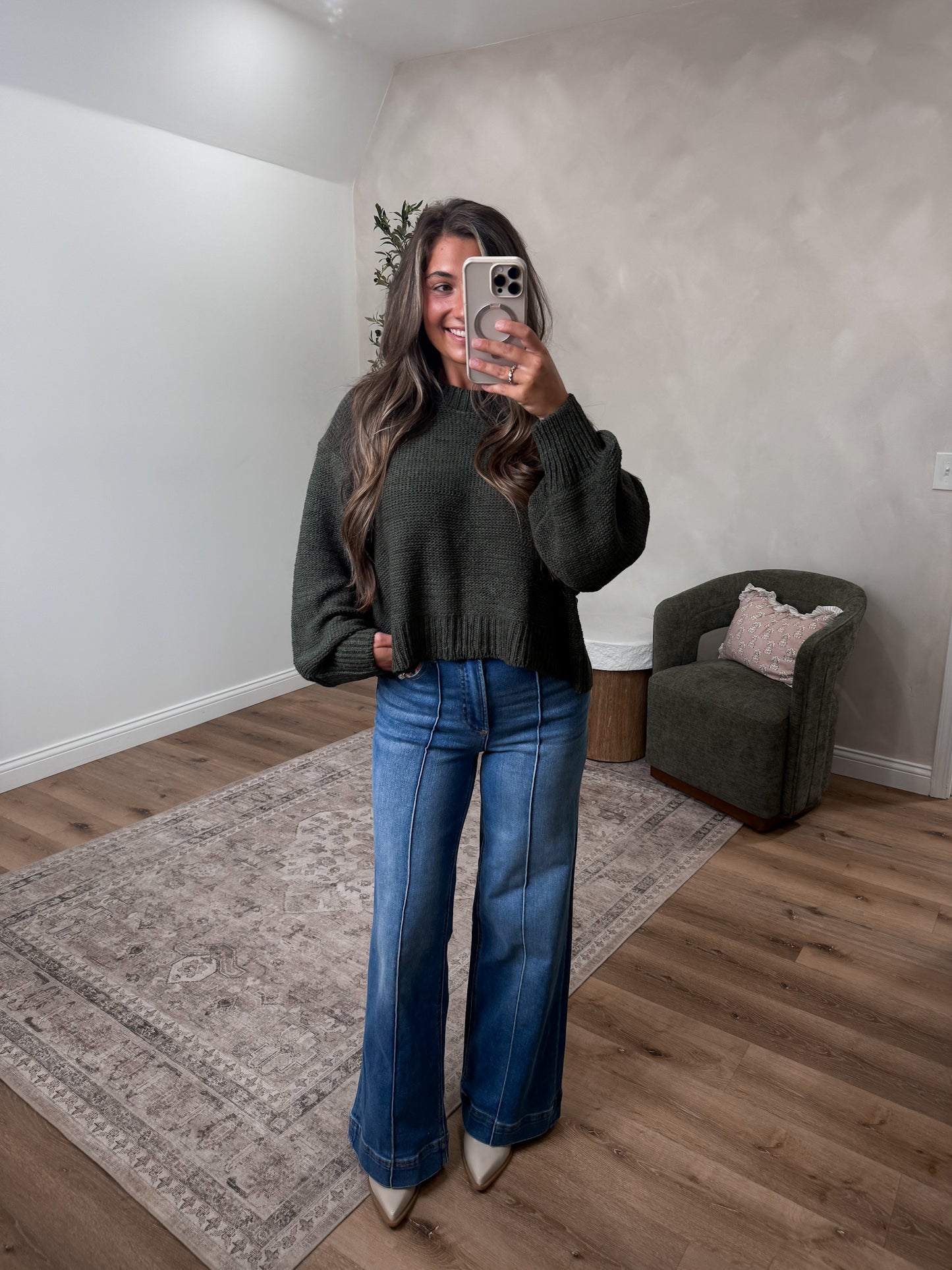 Bianca Balloon Sleeve Sweater - dark olive *PREORDER 8/28*