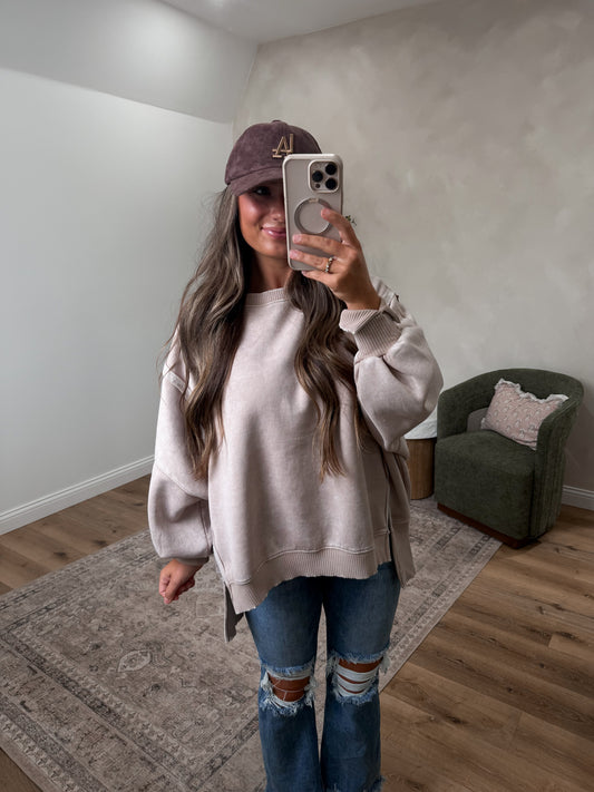 Hallie Mineral Washed Pullover - ash mocha