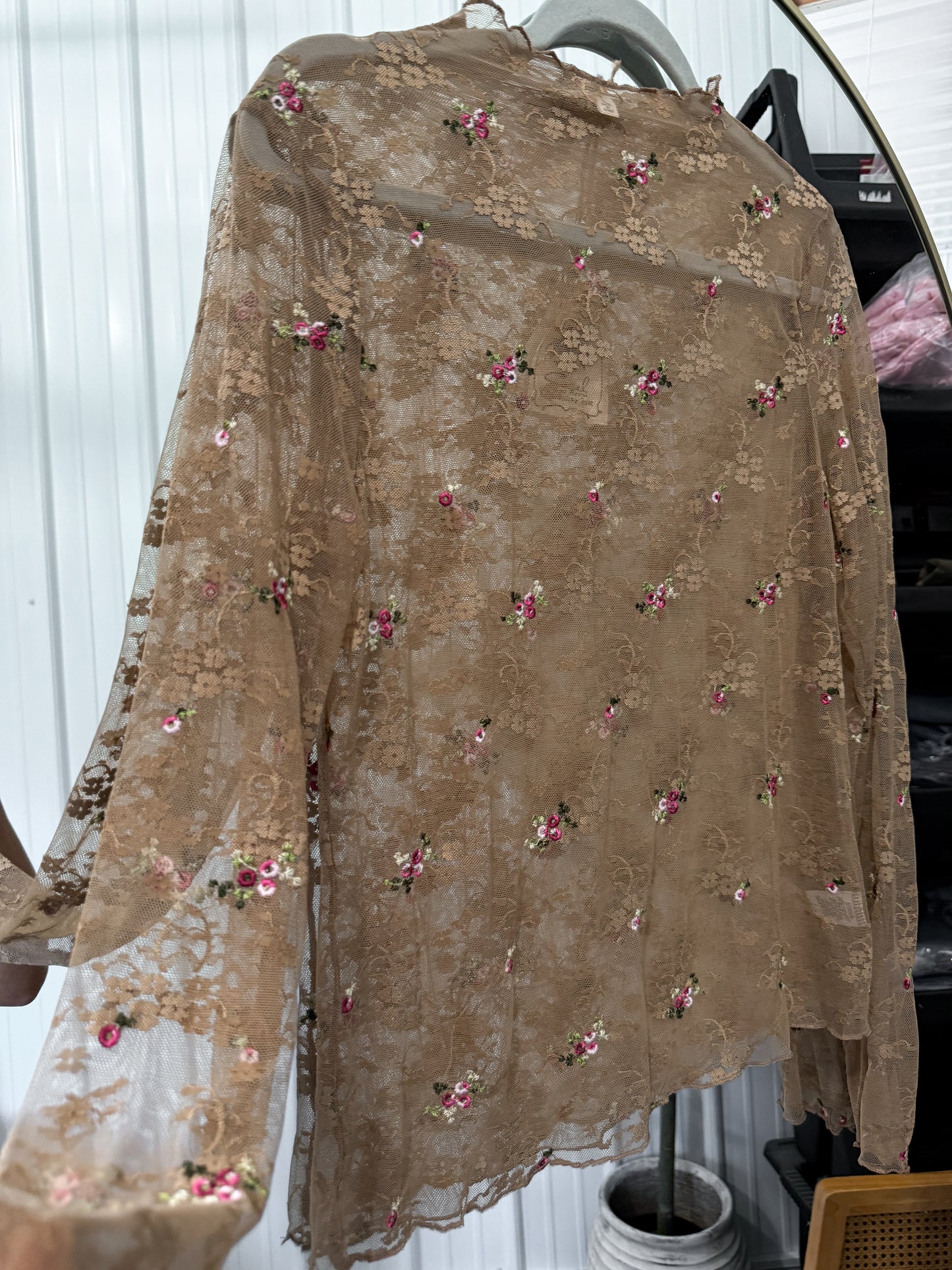 Fall Floral Lace Layering Top- Camel