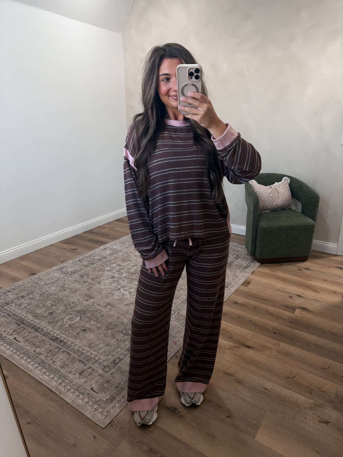 Slow Living Brushed Stripe Lounge Set - brown/pink *SURPRISE ITEM*