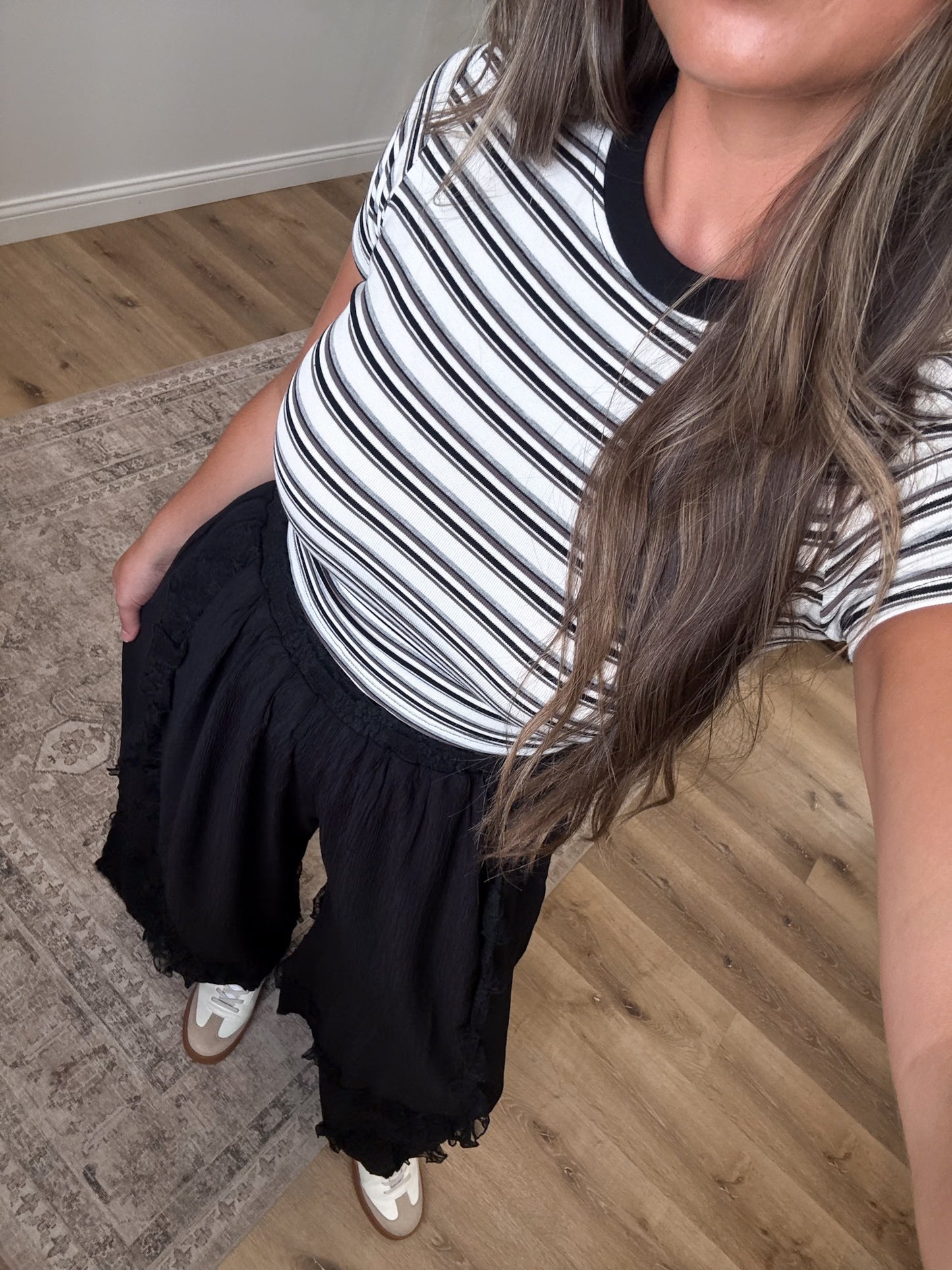 Striped Rayon Short Sleeve Tee - brown