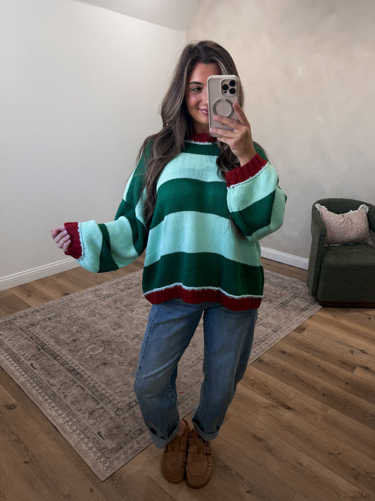 Little Miss Vintage Striped Sweater - green/sage