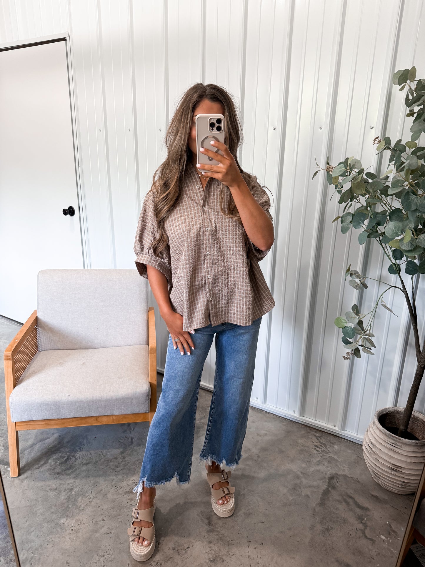 Jesse Plaid blouse - Mocha/ivory