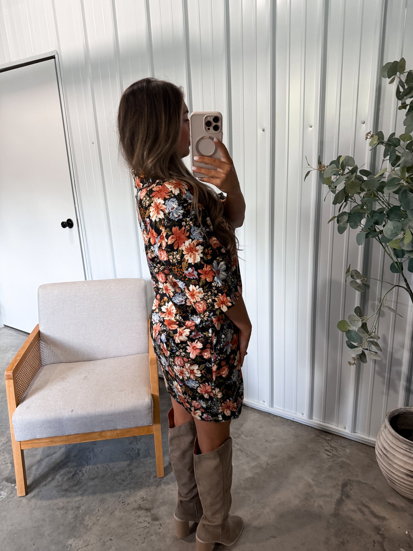 Midnight Floral Denim Dress