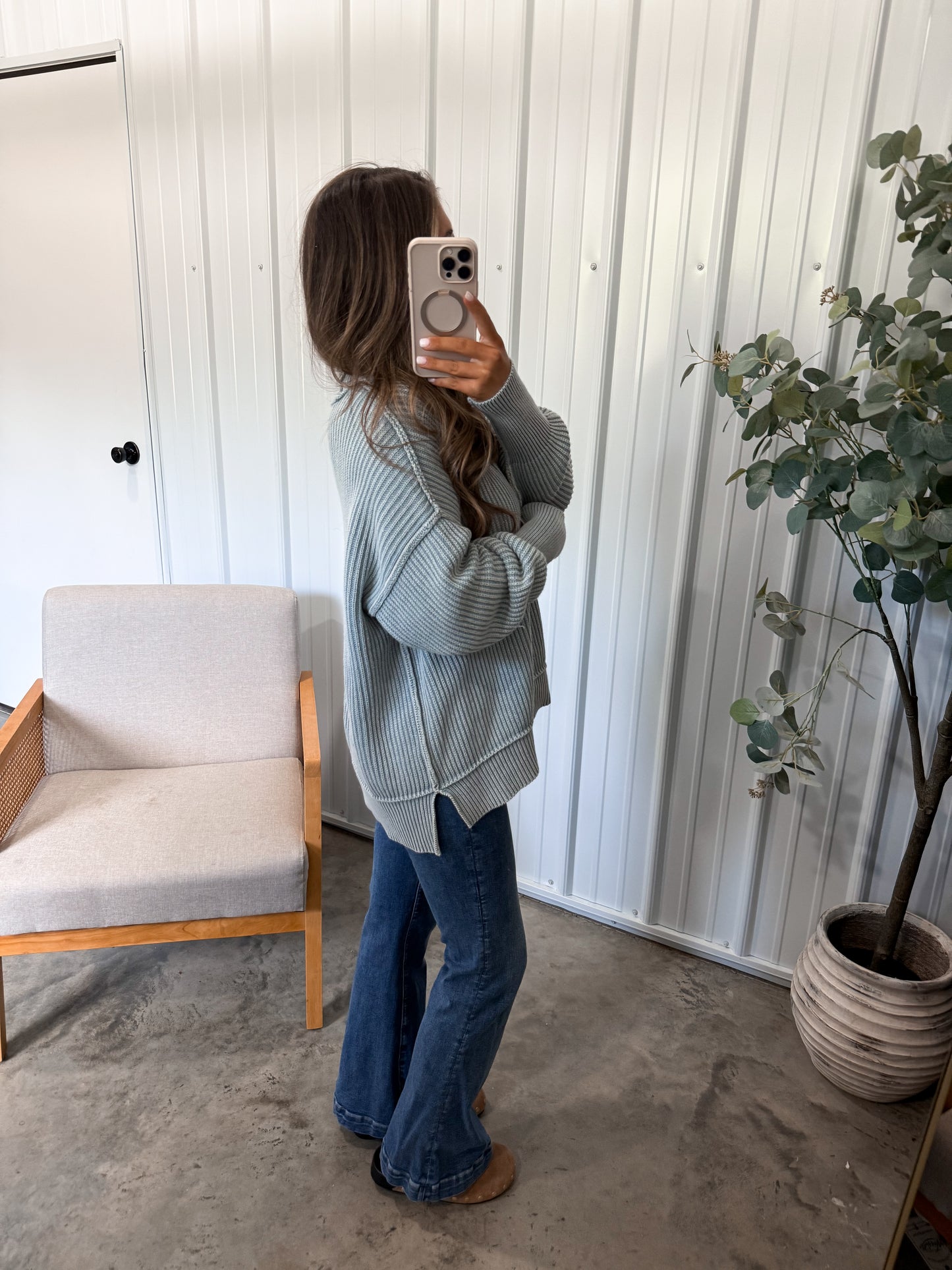 Macie Ribbed Sweater- Blue Grey