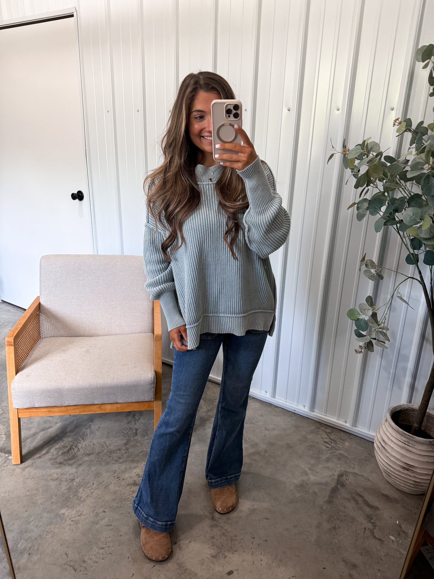 Macie Ribbed Sweater- Blue Grey